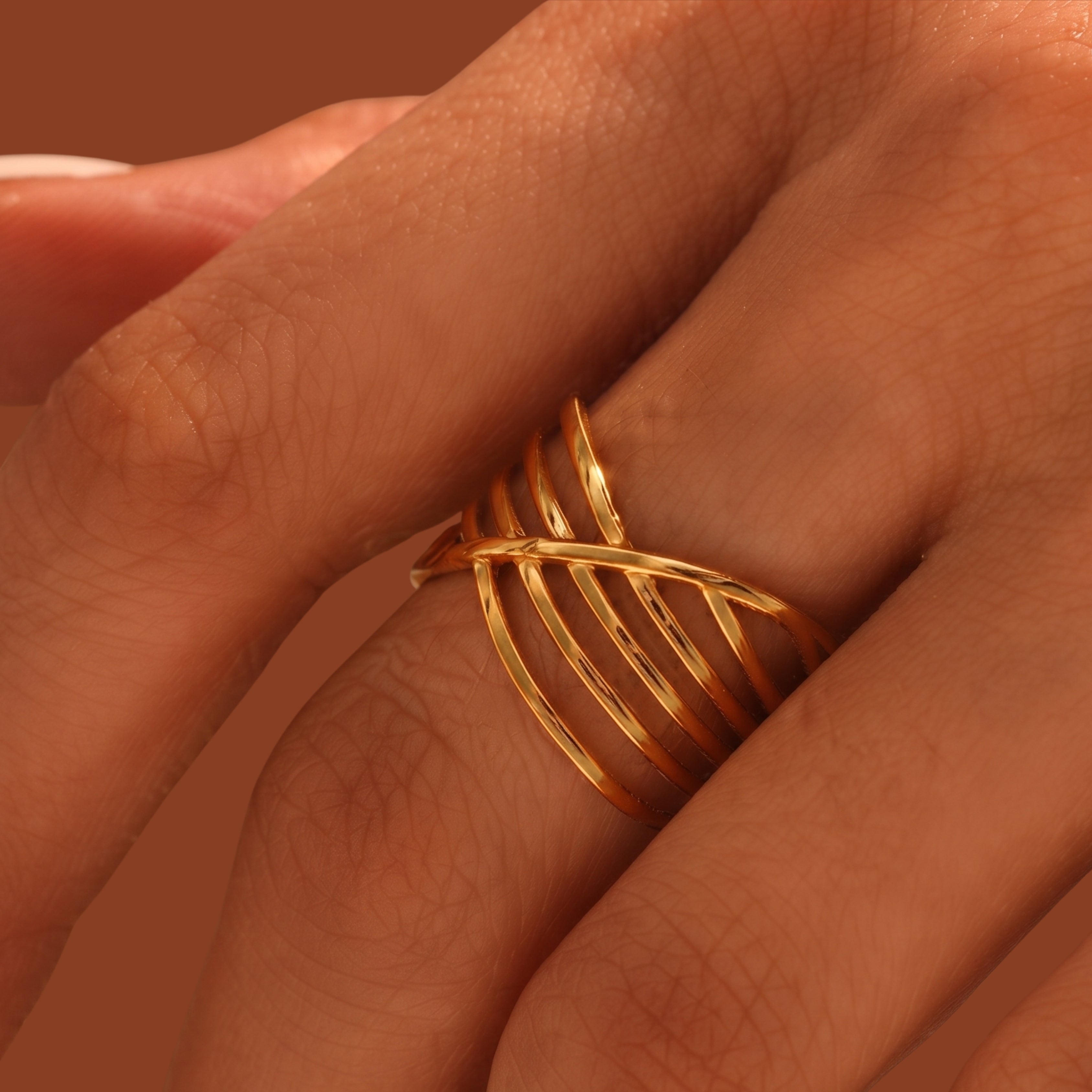 Minimalist Criss Cross Adjustable Gold Ring for Women | Anti-Tarnish Multi-Layer Statement Ring