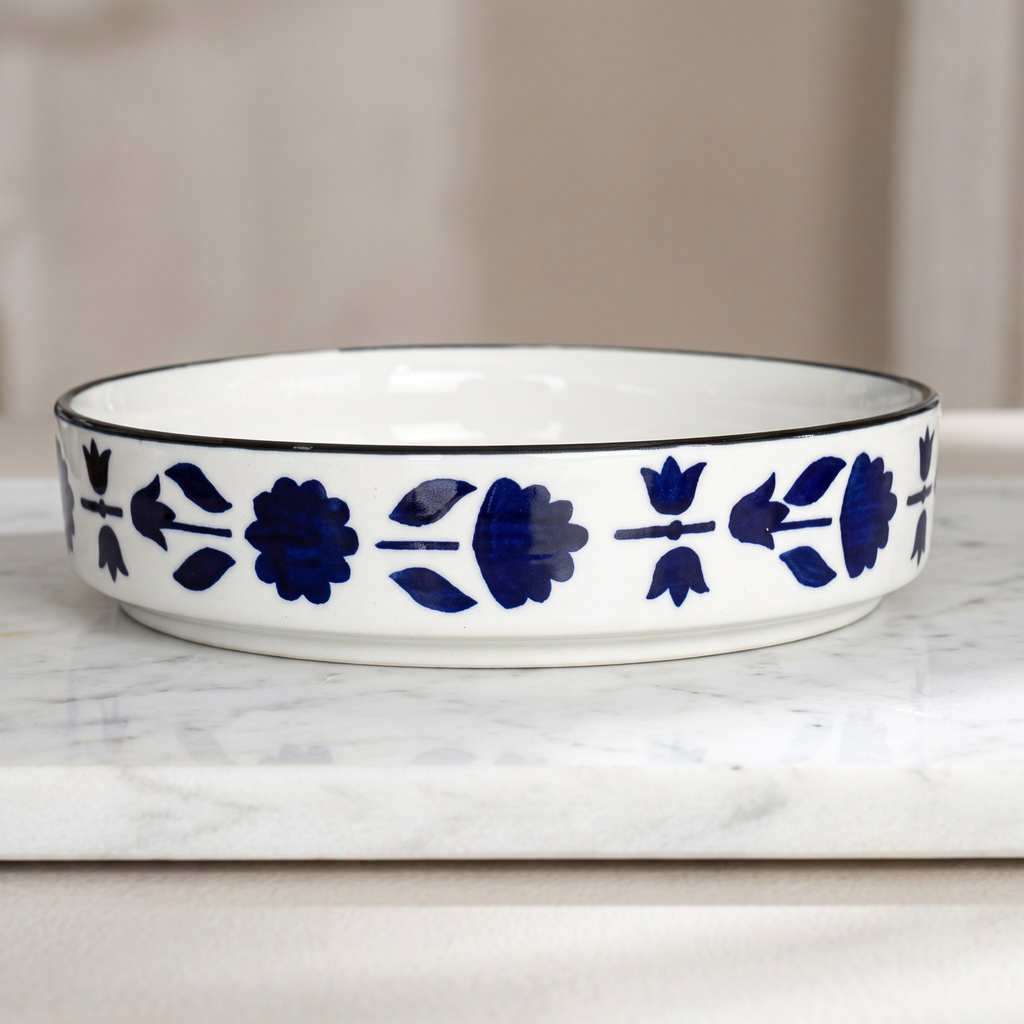 Premium Blue Ceramic Bowls - Set of 3 (Microwave Safe)