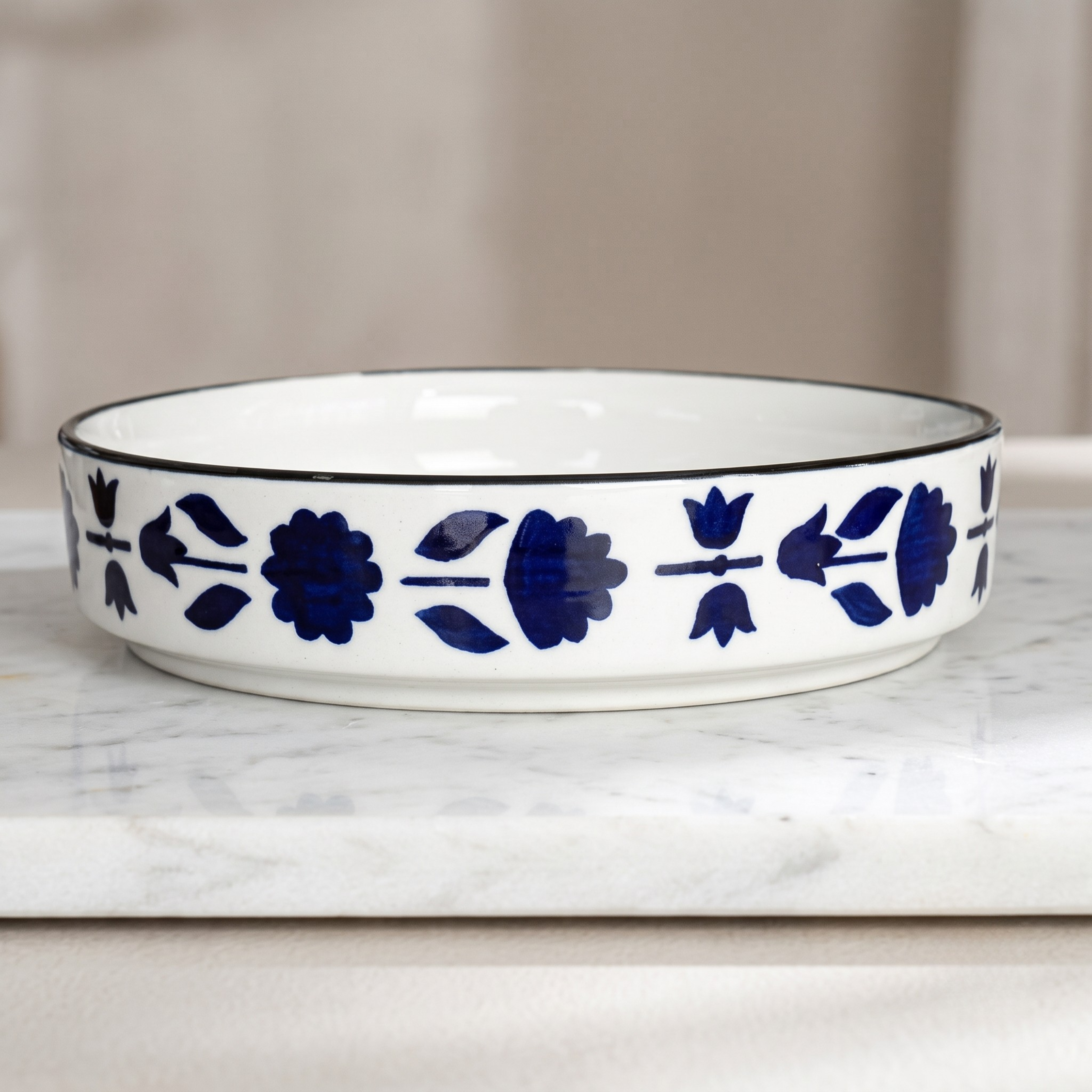 Premium Blue Ceramic Bowls - Set of 3 (Microwave Safe)