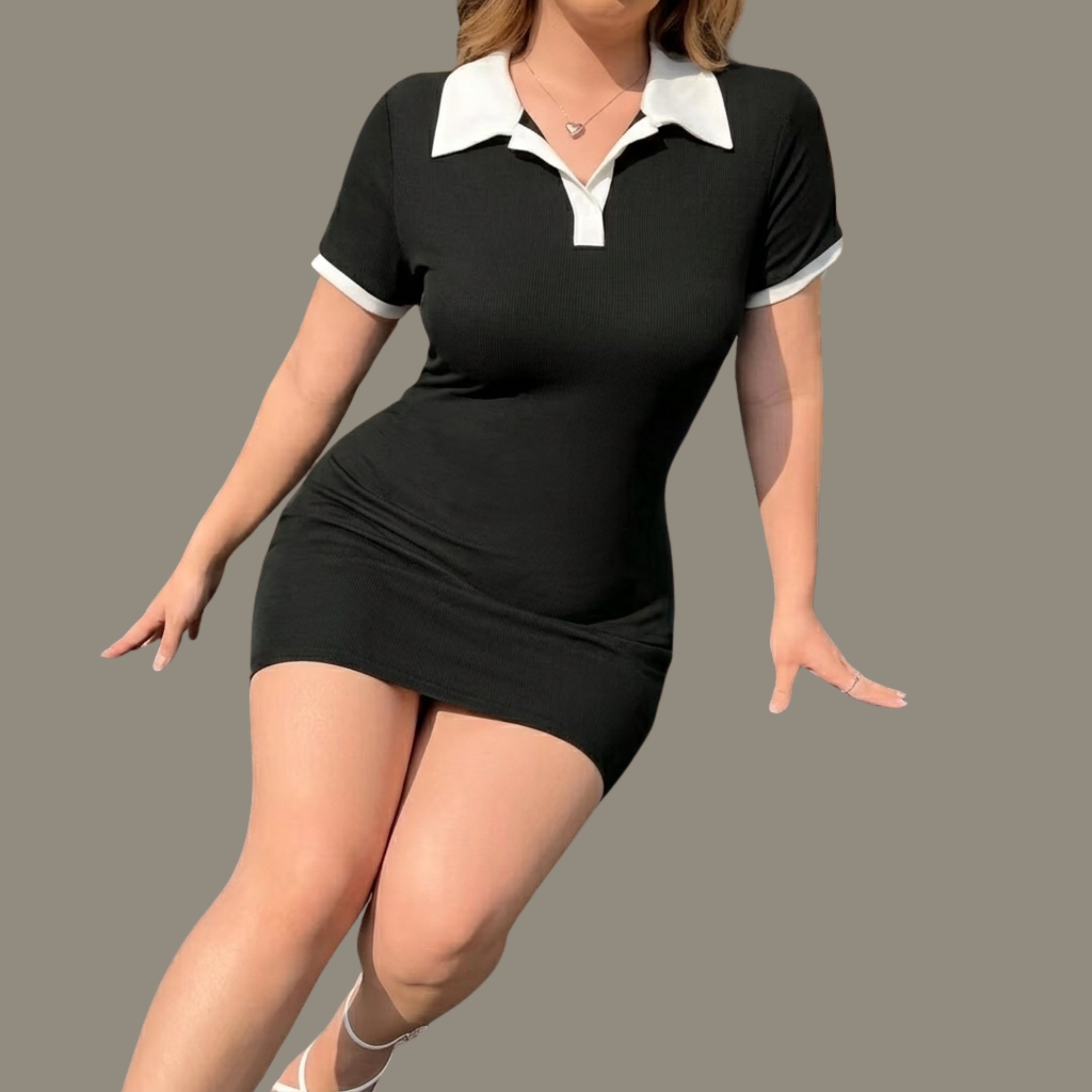 Casual black Slim Fit Polo T-Shirt Dress