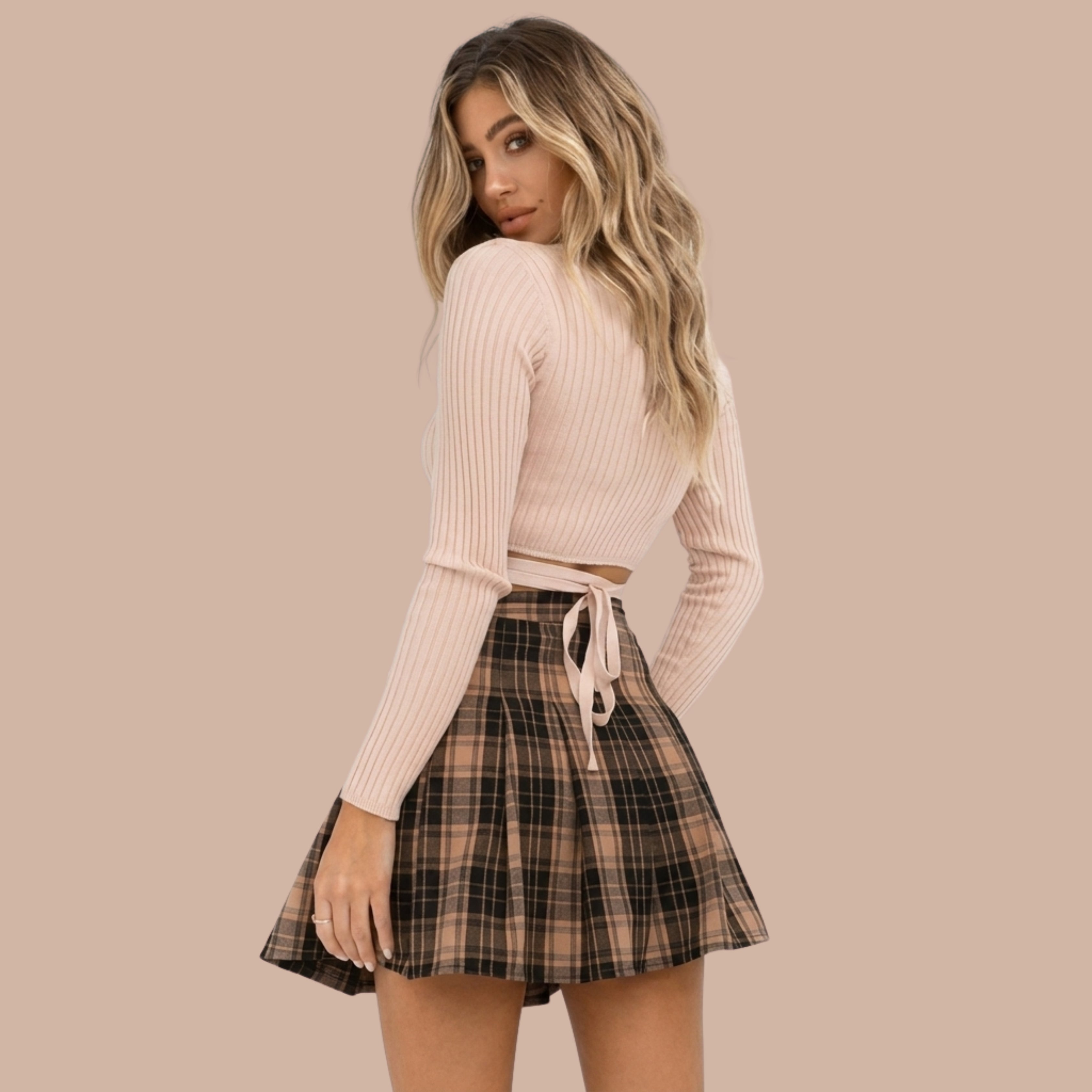 Korean Style High Waist Plaid Pleated Mini Skirt for Women | K-Fashion Skater Skirt