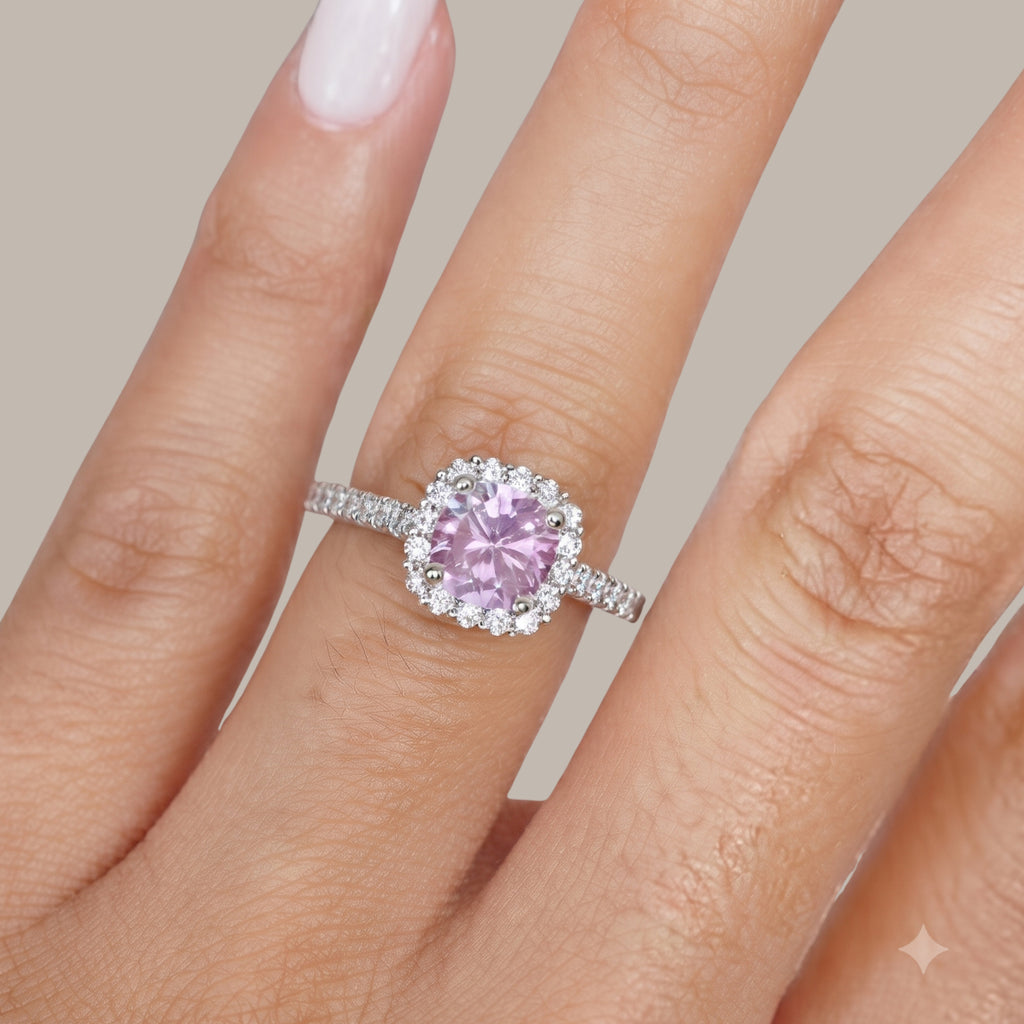 Blush Pink Halo Crystal Ring for Women | Adjustable Anti-Tarnish Silver Ring