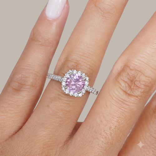 Blush Pink Halo Crystal Ring for Women | Adjustable Anti-Tarnish Silver Ring
