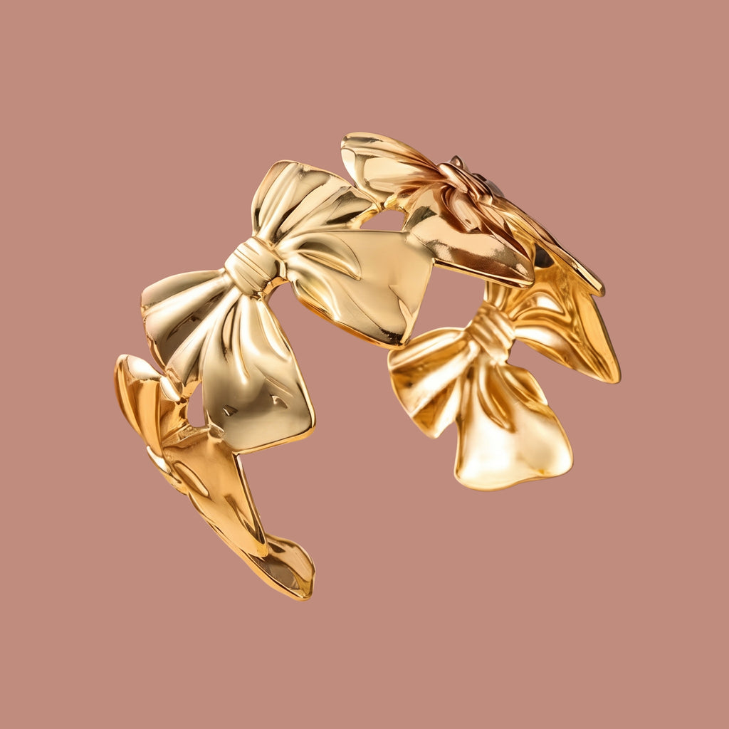 Gold Bow Cuff Bracelet for Women | Adjustable Anti-Tarnish Statement Bangle