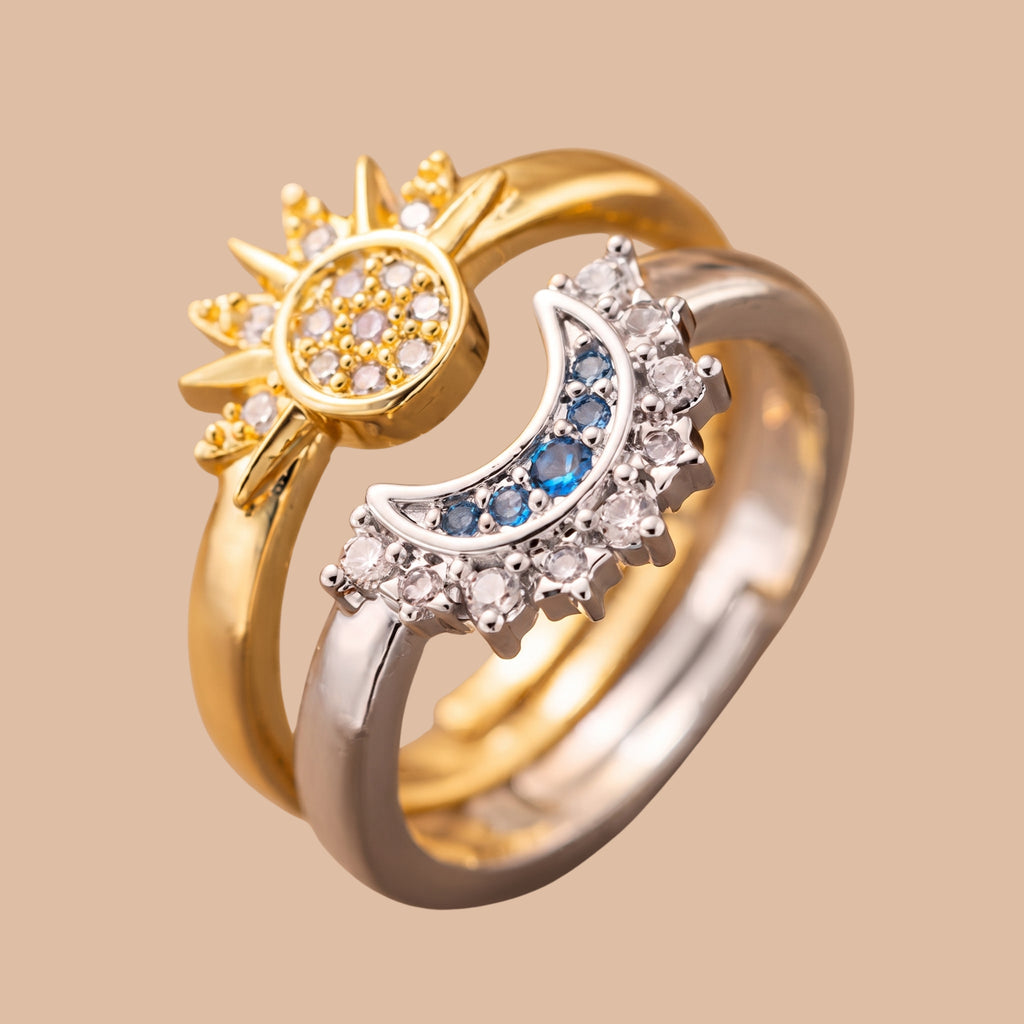 Sun & Moon Adjustable Ring for Women | Anti-Tarnish Gold & Silver Celestial Ring