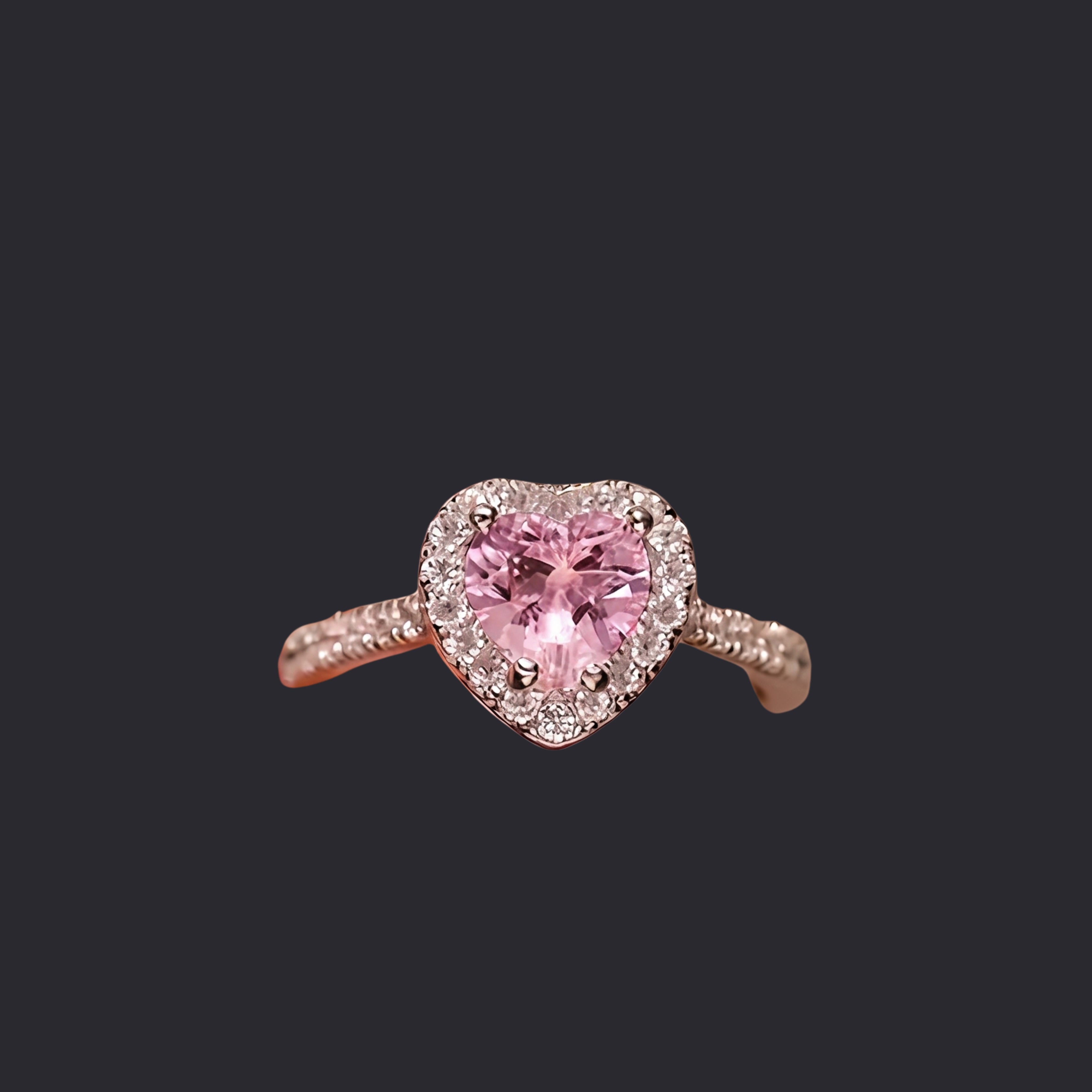 Blush Pink Heart Crystal Ring for Women | Adjustable Anti-Tarnish Silver Ring
