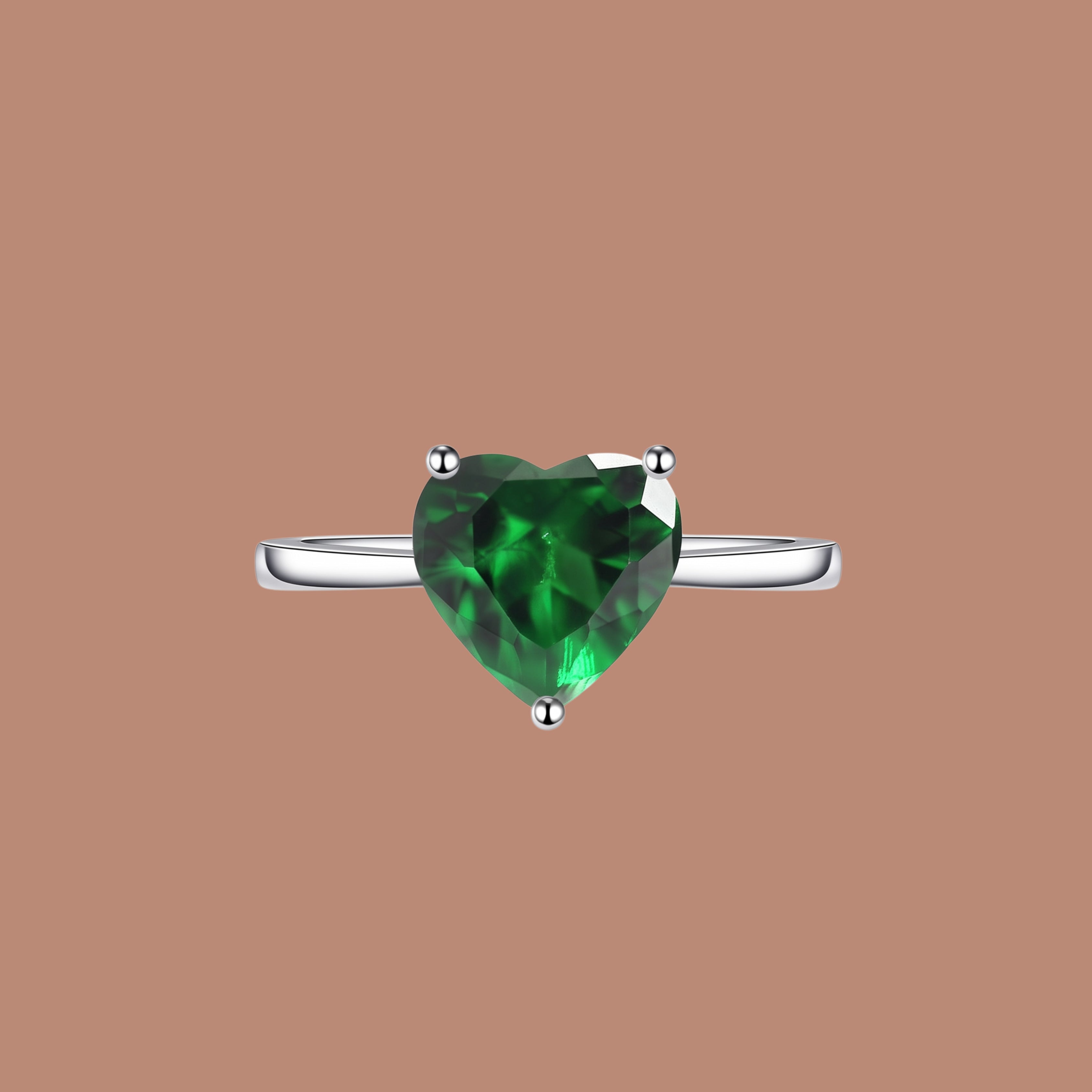 Adjustable Green Heart Ring for Women | Anti-Tarnish Silver-Tone Gemstone Ring