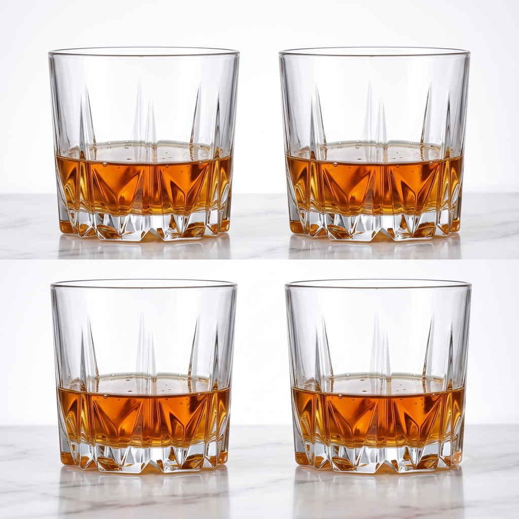 Premium Clear Whiskey Glasses (Set of 6) | Elegant 275ml Glass Tumblers for Scotch, Bourbon & Cocktails