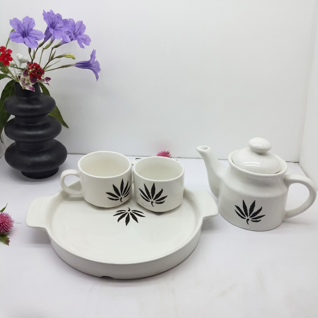 Artisanal Ceramic Teapot, 2 Cups & Tray Set | Eco-Friendly Kitchenware