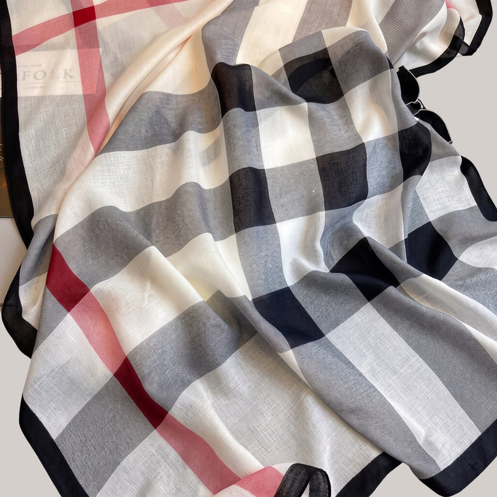 Classic Plaid Check Scarf for Women | Soft Lightweight Korean Style Shawl, Wrap & Stole