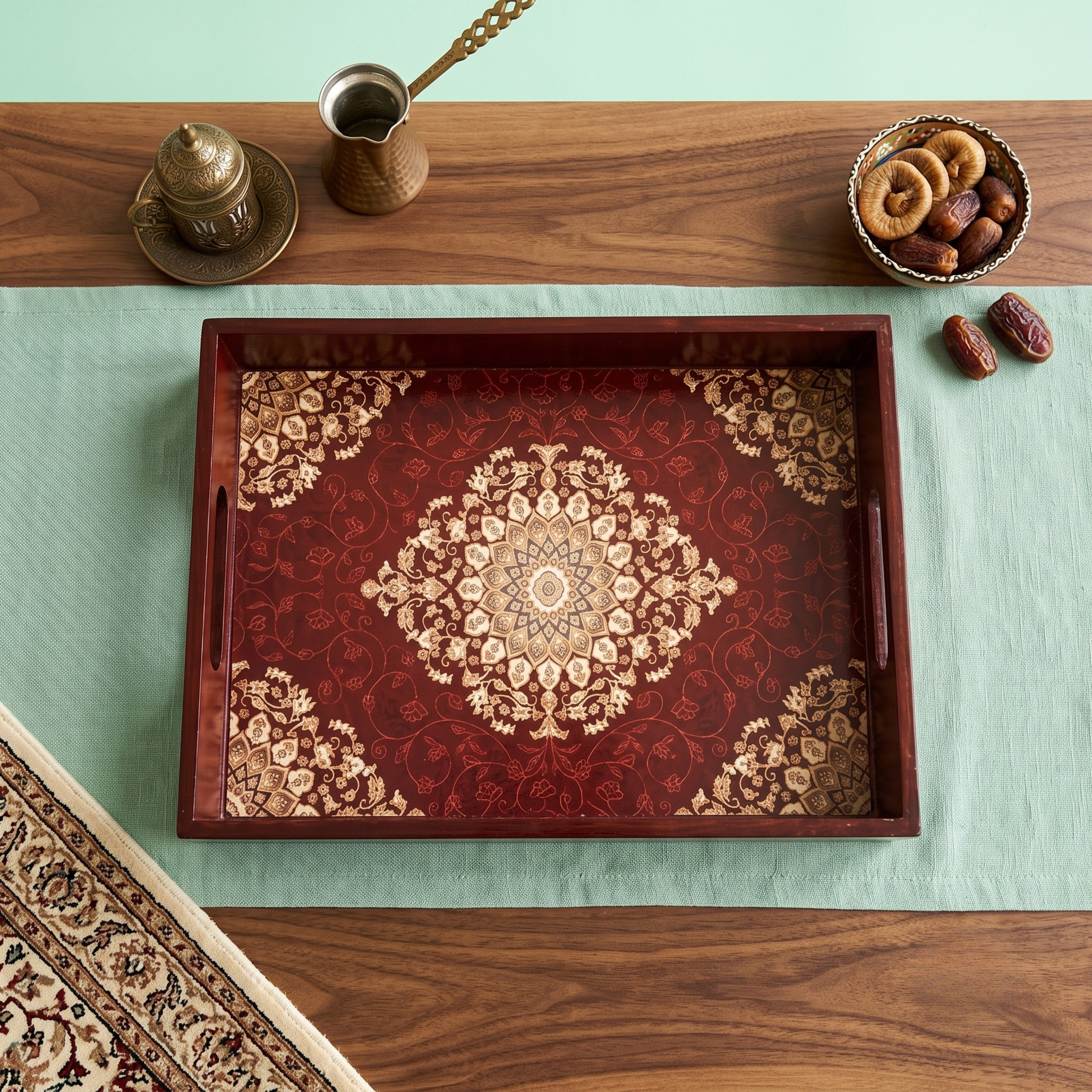 Elegant Red Wooden Serving Tray with Intricate Pattern | 30x22 cm