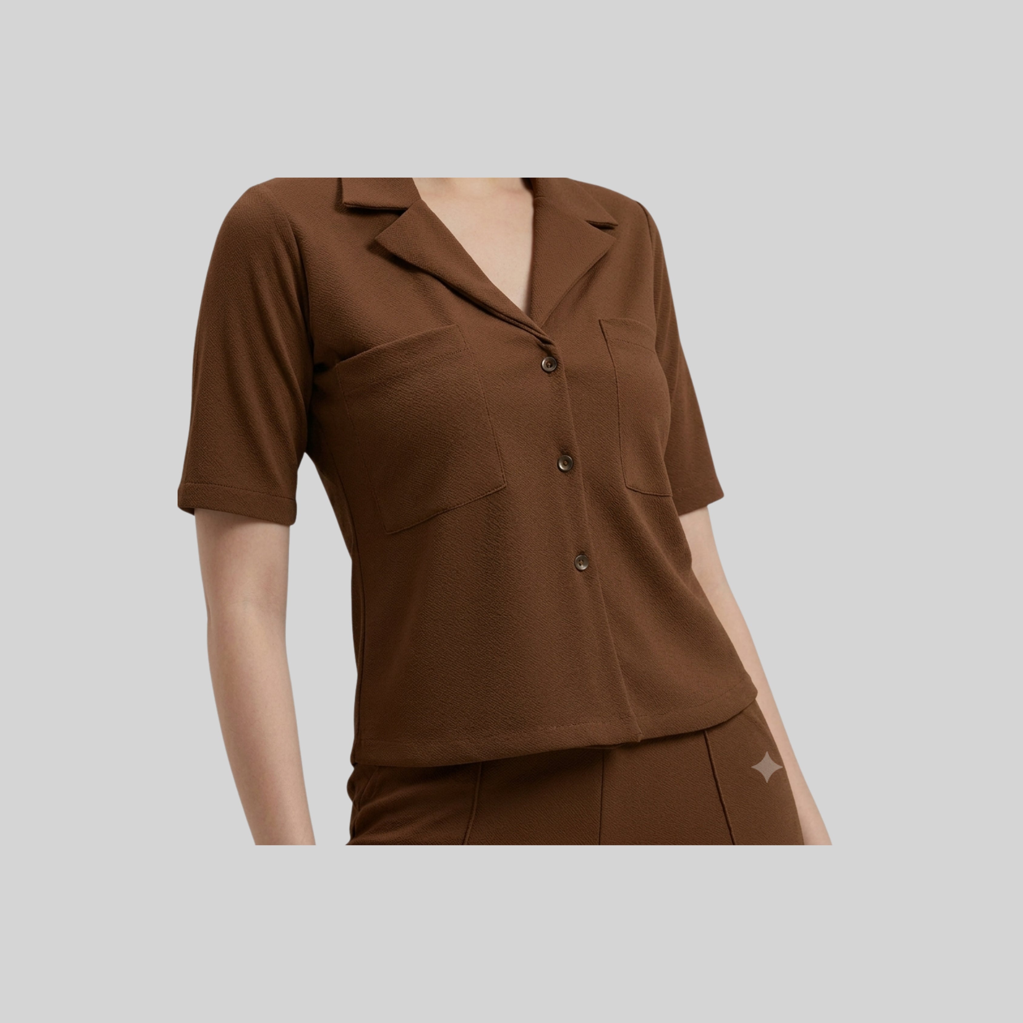Women's Chocolate Brown Co-Ord Set | Button-Up Top & Wide Leg Pants |
