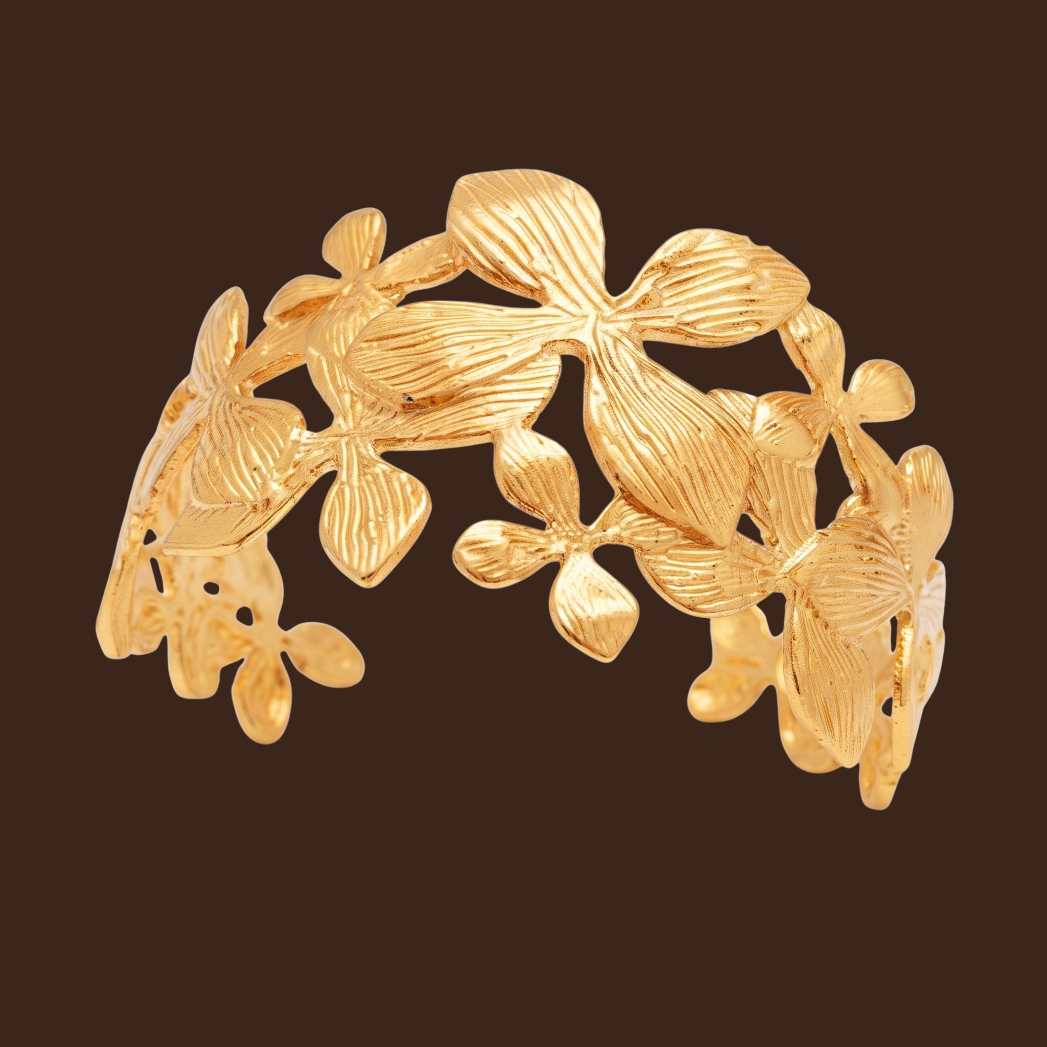 Gold Floral Adjustable Cuff Bracelet for Women | Anti-Tarnish Statement Bracelet |