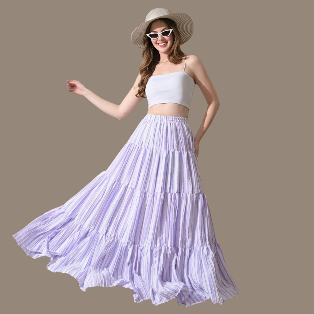Korean Style Purple Tiered Maxi Skirt for Women | Boho, Soft Girl, and Resort-Wear aesthetic