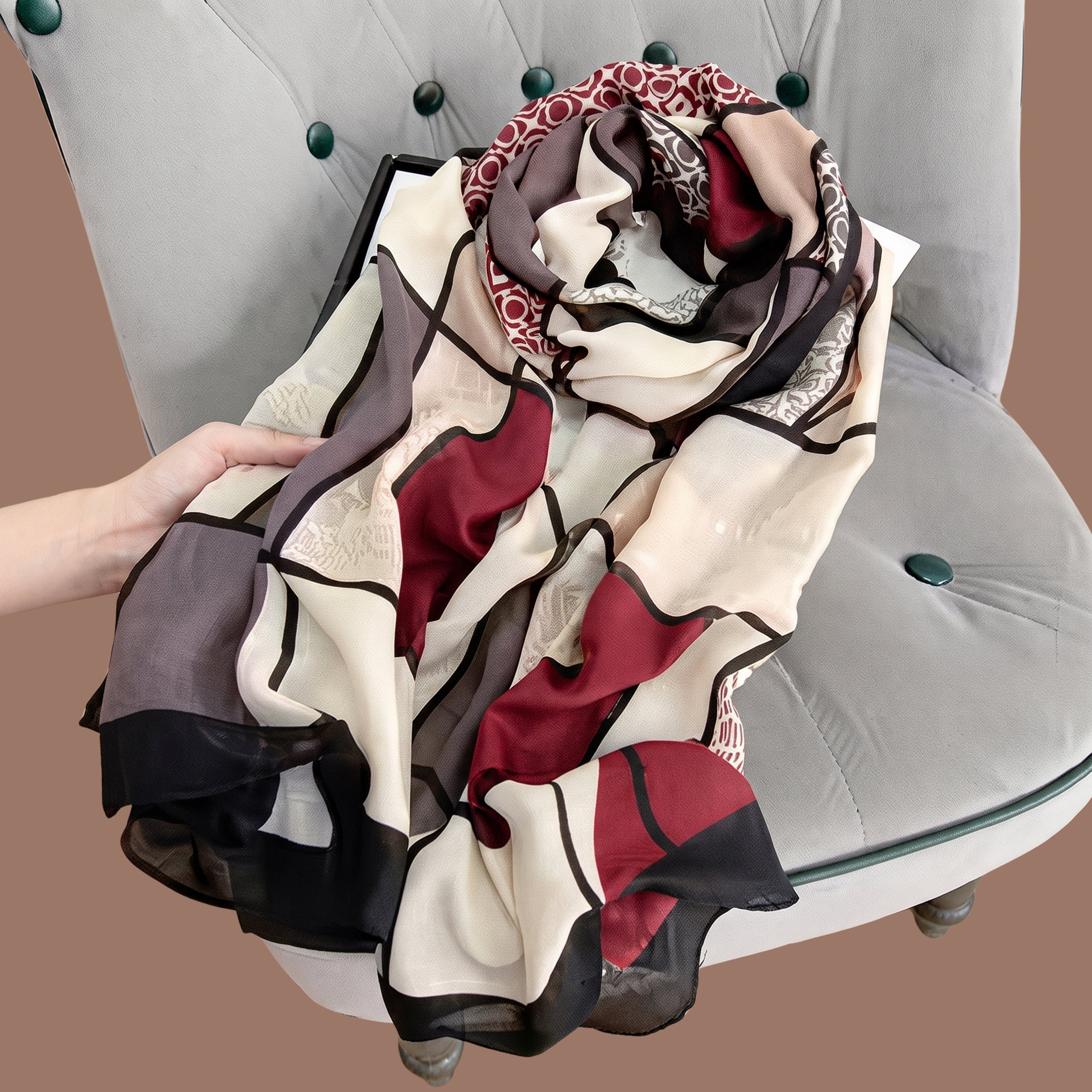 Elegant Geometric Print Scarf for Women | Lightweight Fashion Shawl, Wrap & Stole