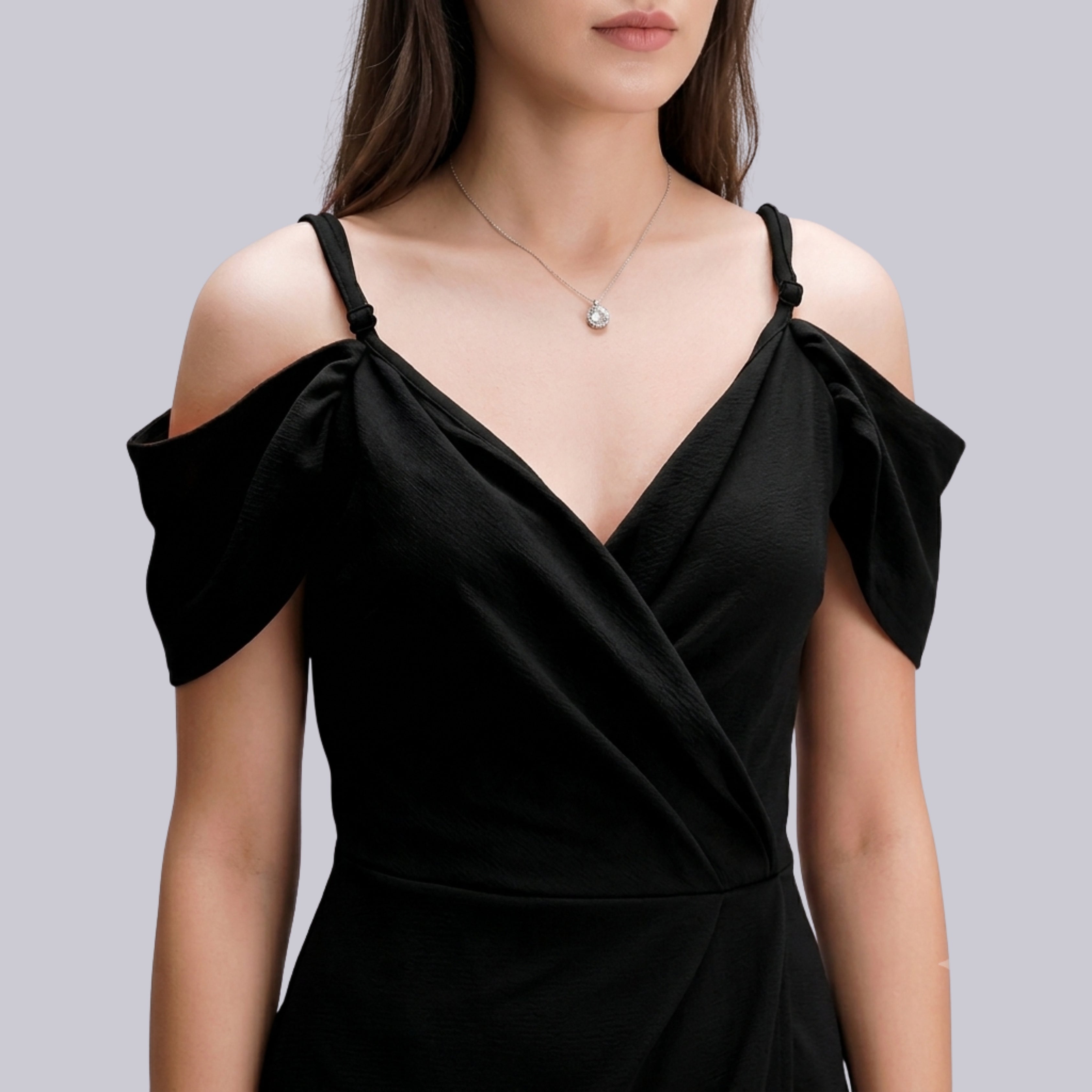 Women's Black Off-Shoulder Wrap Mini Dress