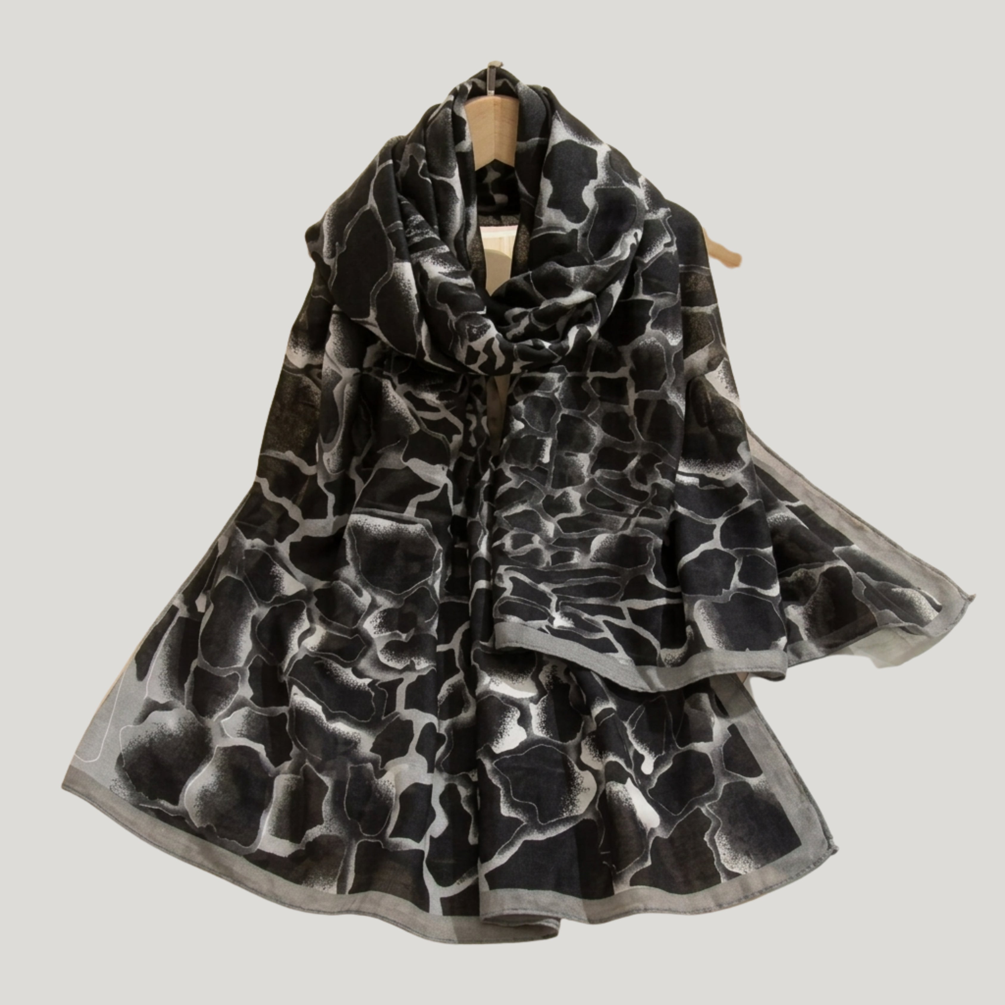 Elegant Black & Grey Abstract Print Women's Scarf | Soft Lightweight Korean Style Shawl, Wrap & Stole