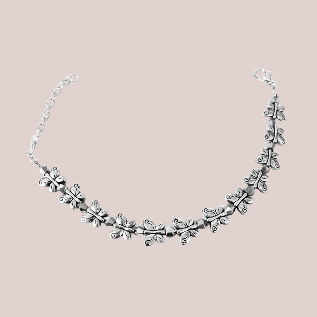 Silver Butterfly Adjustable Bracelet for Women | Anti-Tarnish Vintage Charm Bracelet