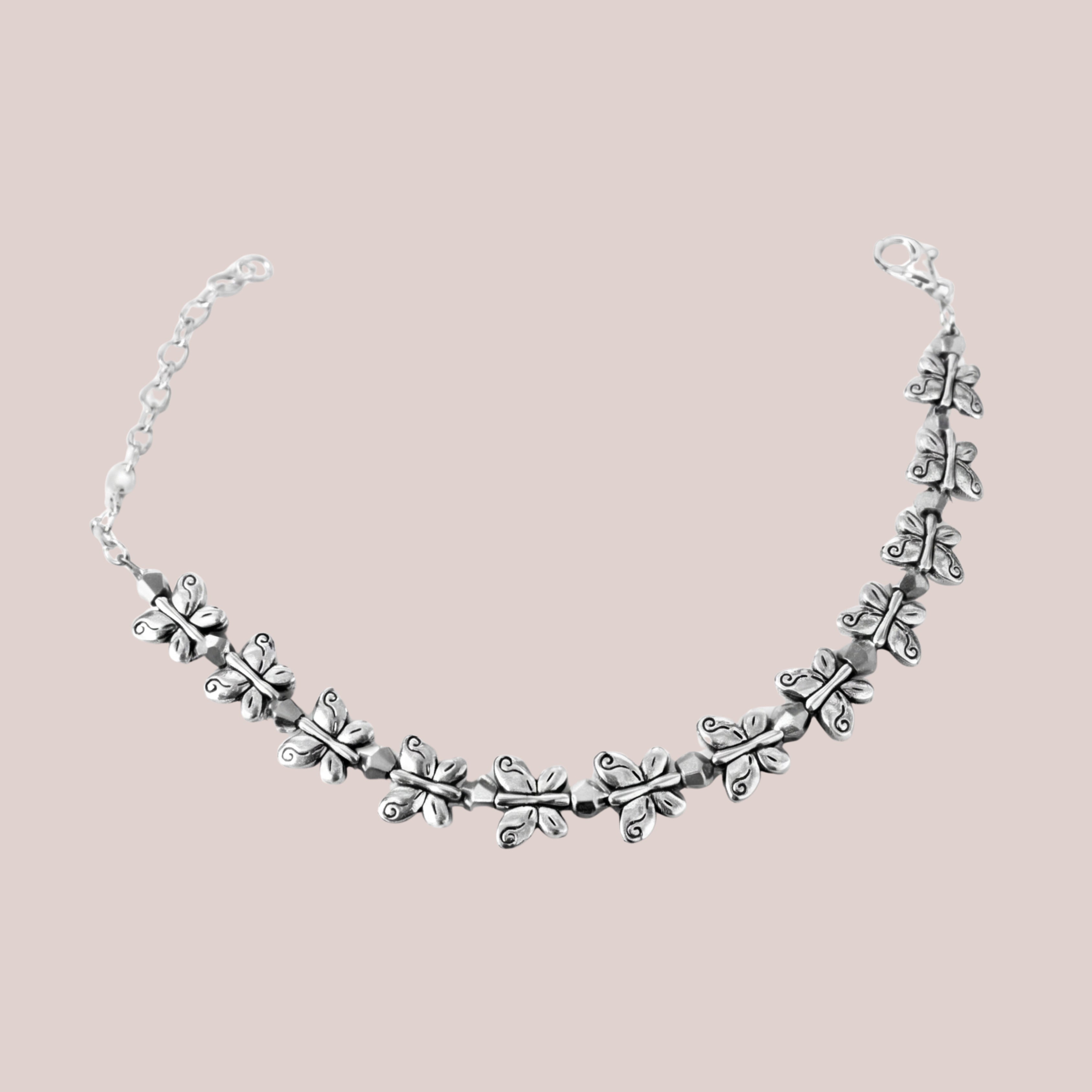 Silver Butterfly Adjustable Bracelet for Women | Anti-Tarnish Vintage Charm Bracelet