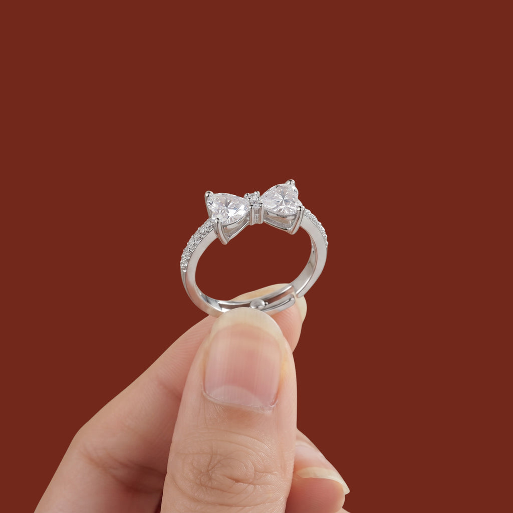 Sparkling Bow Crystal Adjustable Ring for Women | Anti-Tarnish Silver Ring
