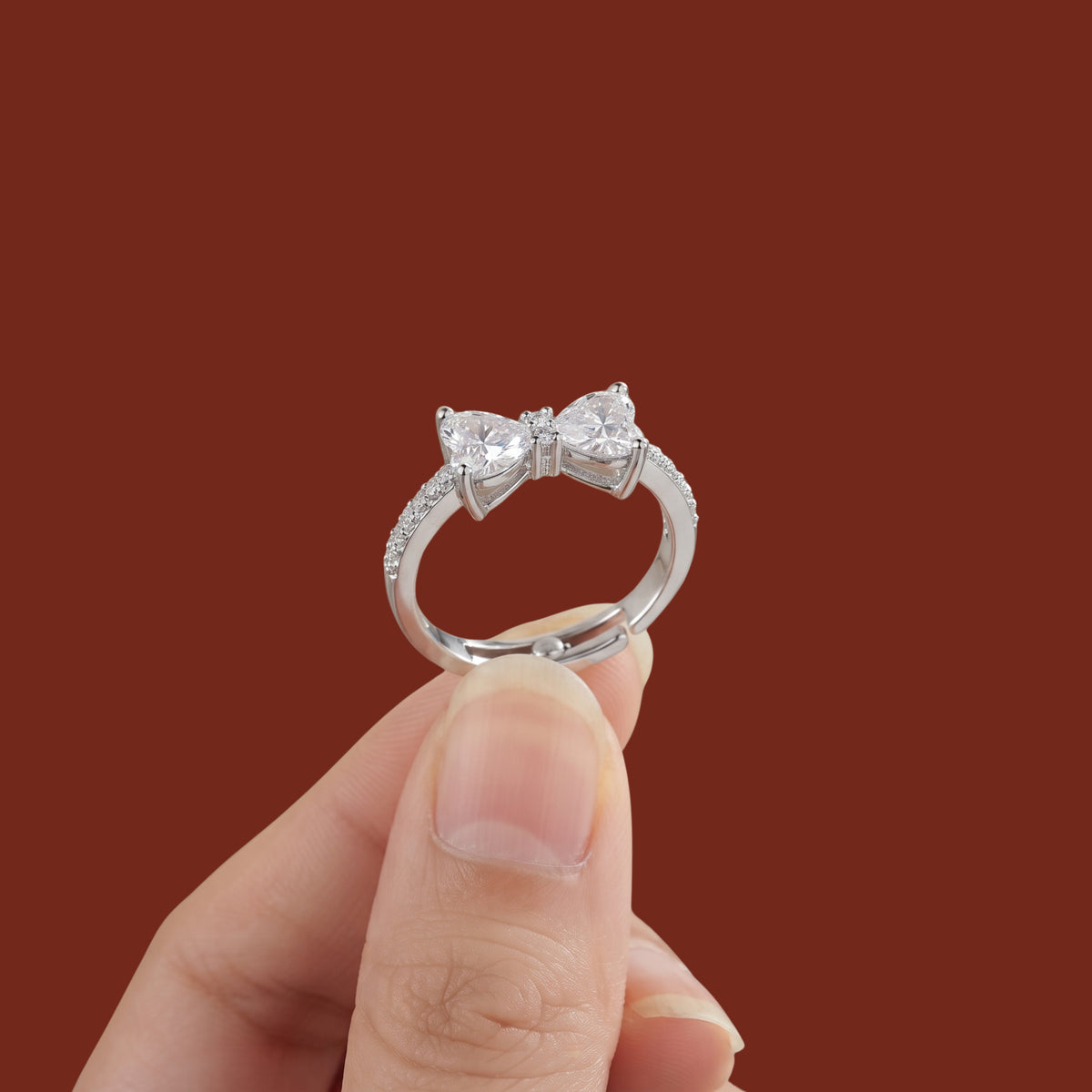 Sparkling Bow Crystal Adjustable Ring for Women | Anti-Tarnish Silver Ring
