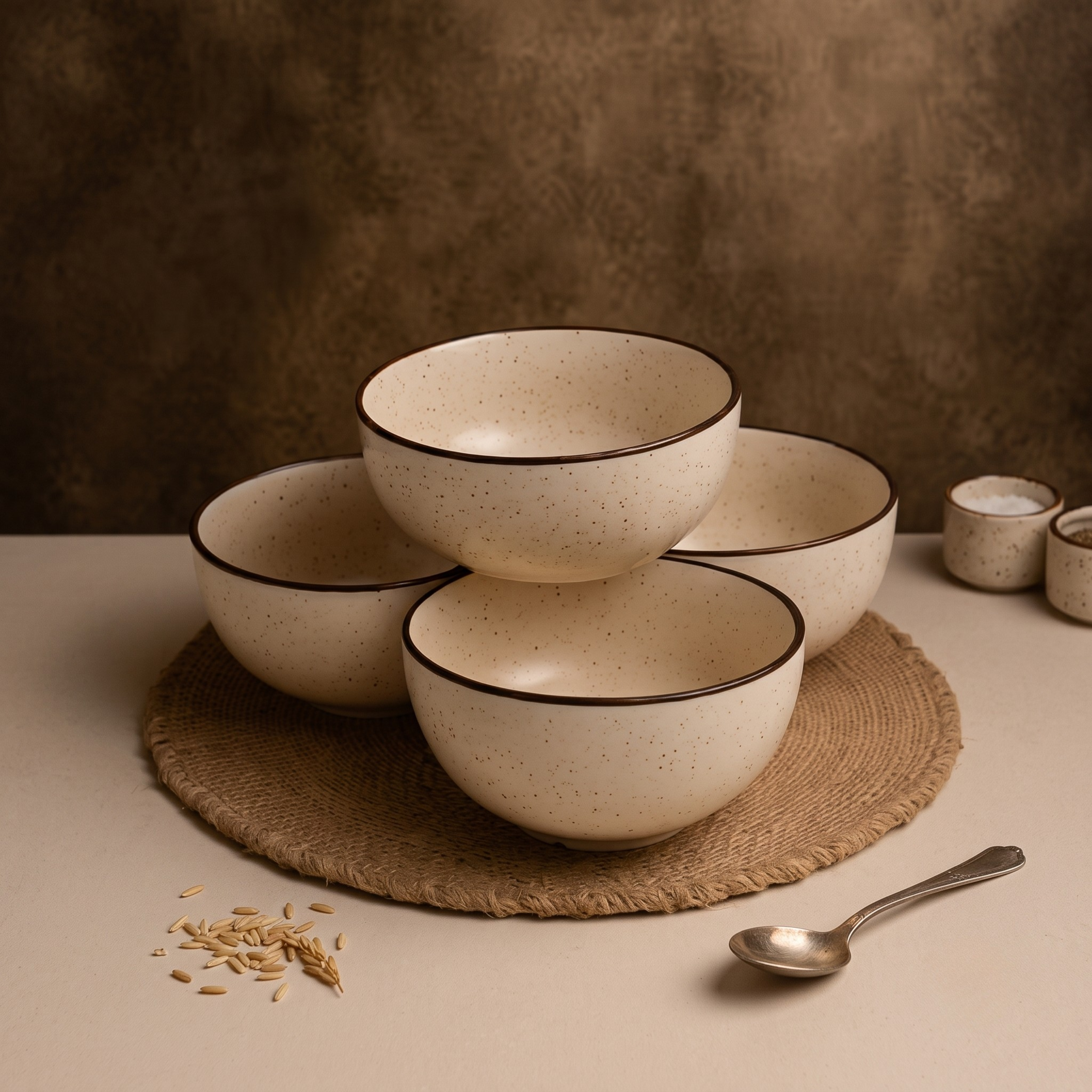 Premium Ceramic Ice Cream Bowls Set of 4 | Grey Melange, 250ml | Microwave Safe Dessert Bowls