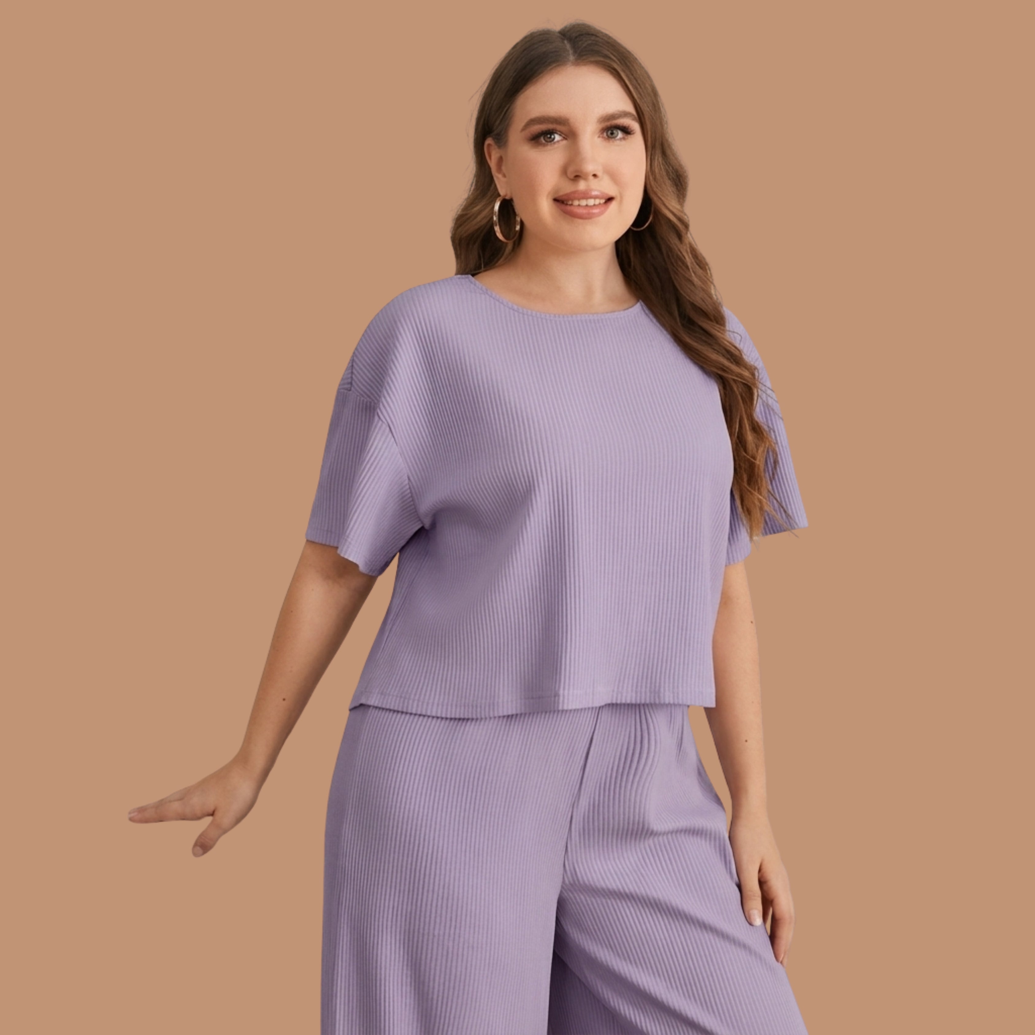 Women's Ribbed Co-Ord Set | Top & Wide-Leg Pants |