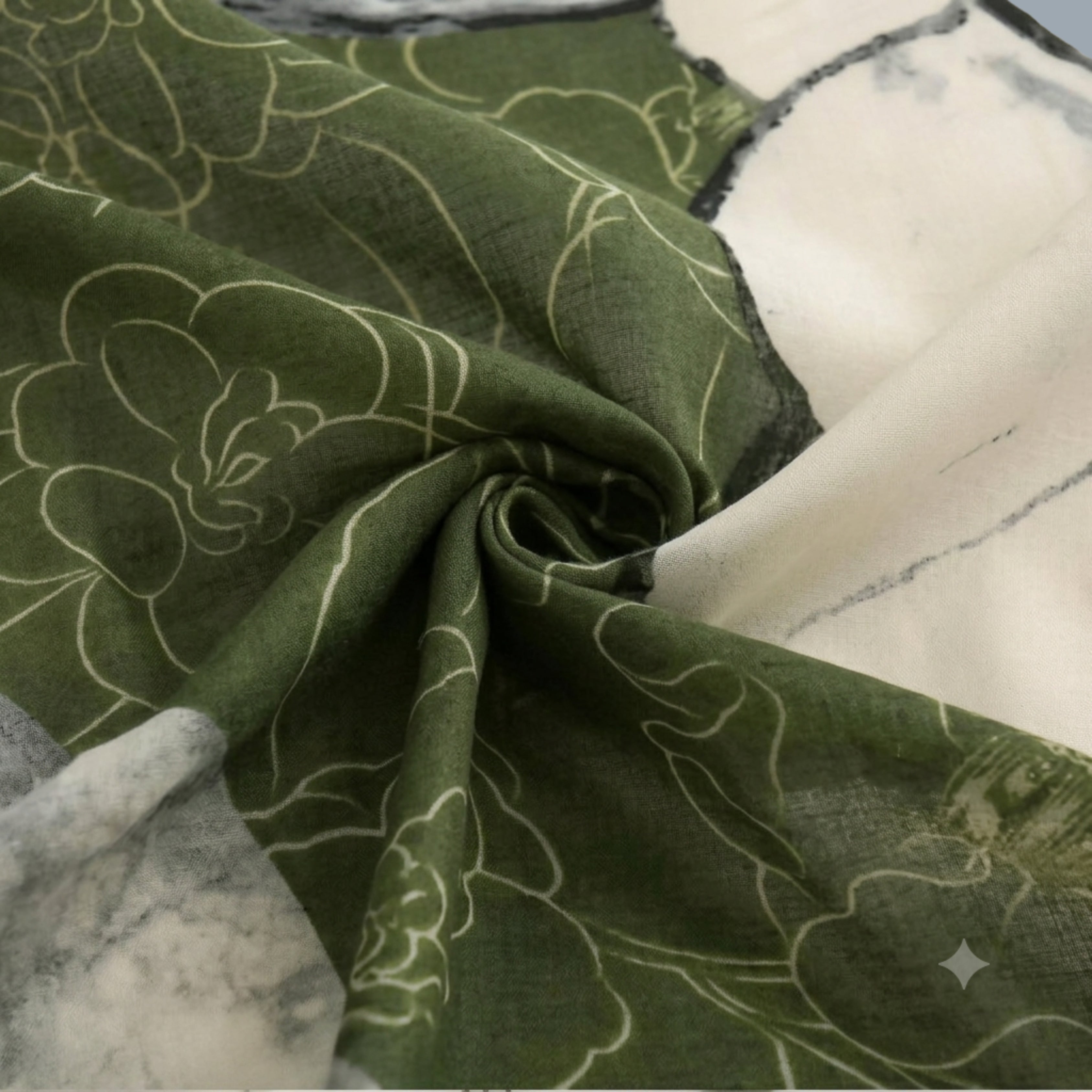 Elegant Green Floral Print Women's Scarf | Soft Lightweight Korean Style Shawl, Wrap & Stole