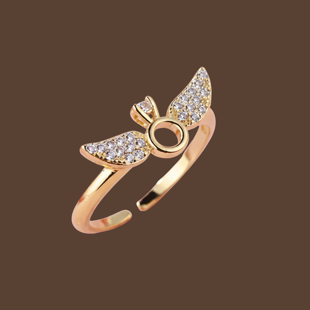 Gold Angel Wings Ring for Women | Adjustable Anti-Tarnish Crystal Statement Ring