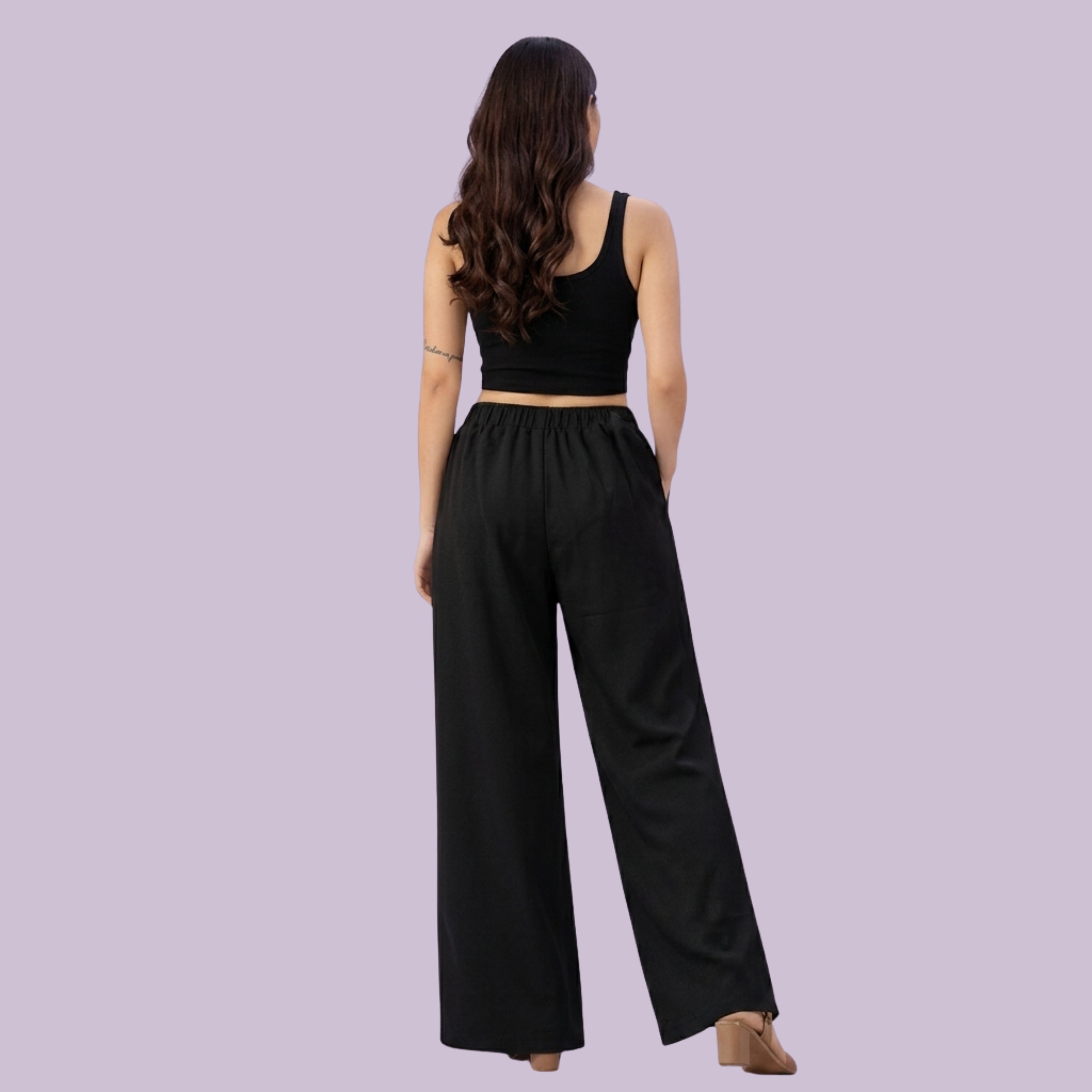 Women's Black Crop Top & Wide-Leg Pants Co-Ord Set | Casual Lounge Wear Co-Ord