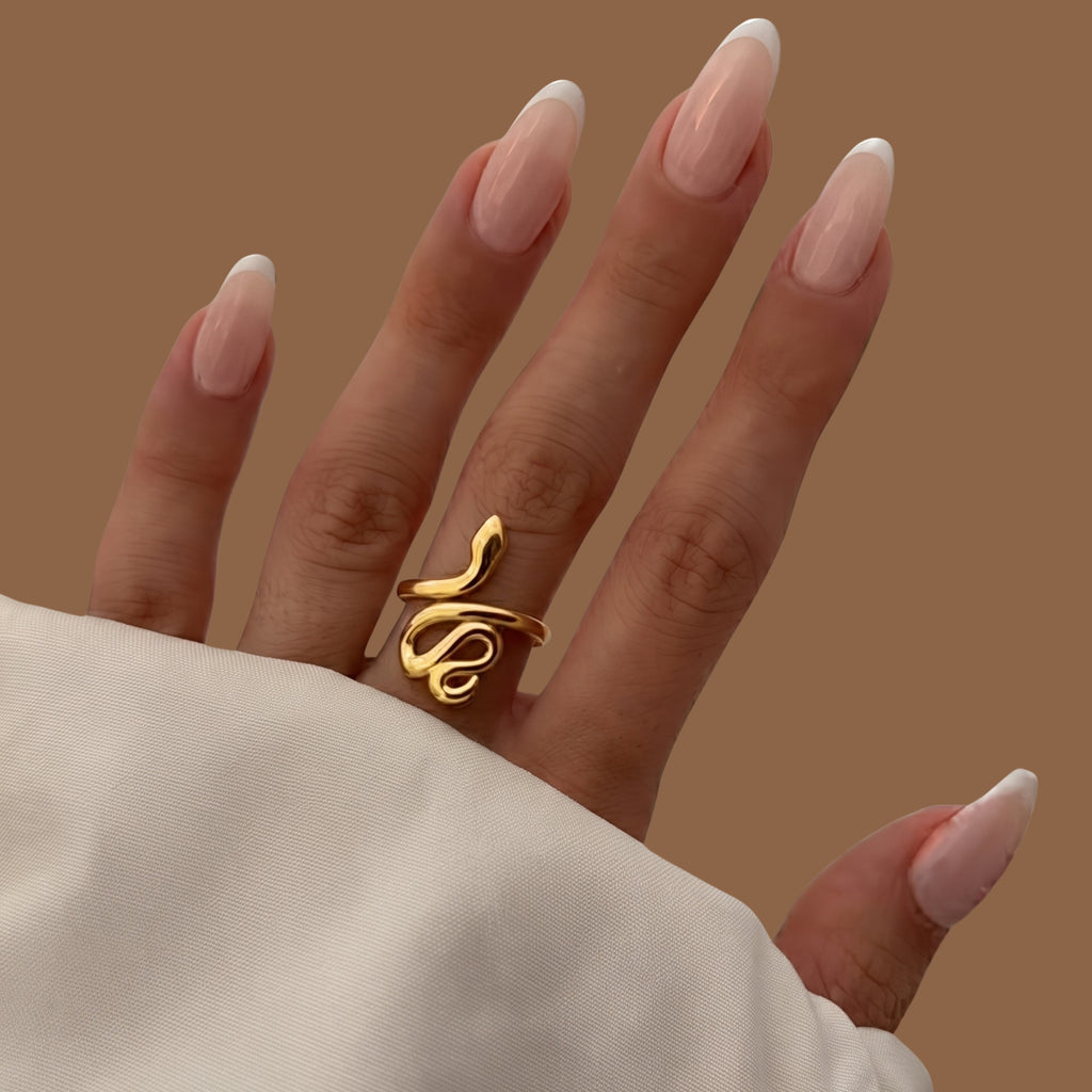 Minimalist Snake Adjustable Gold Ring for Women | Anti-Tarnish Open Wrap Statement Ring