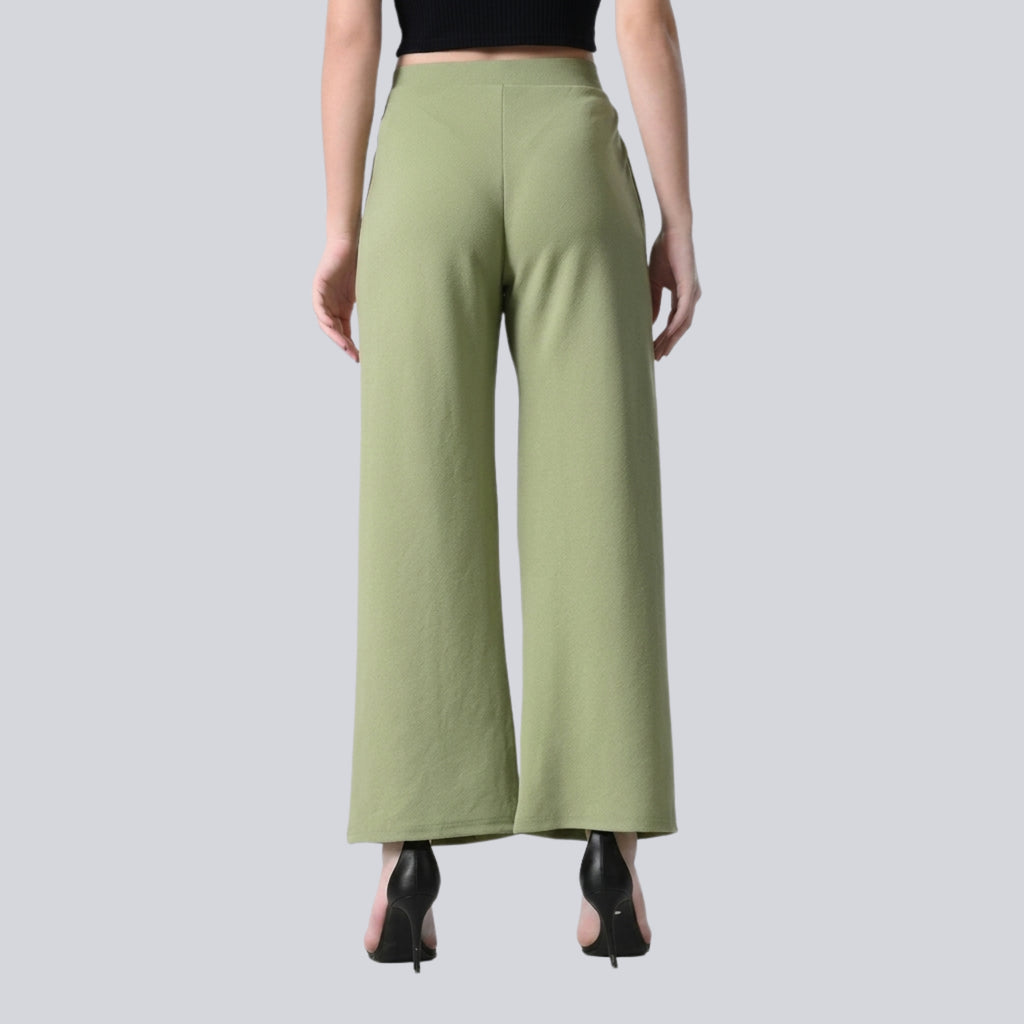 Women's Korean Wide Leg Pants | High Waist Green Casual & Office Trousers
