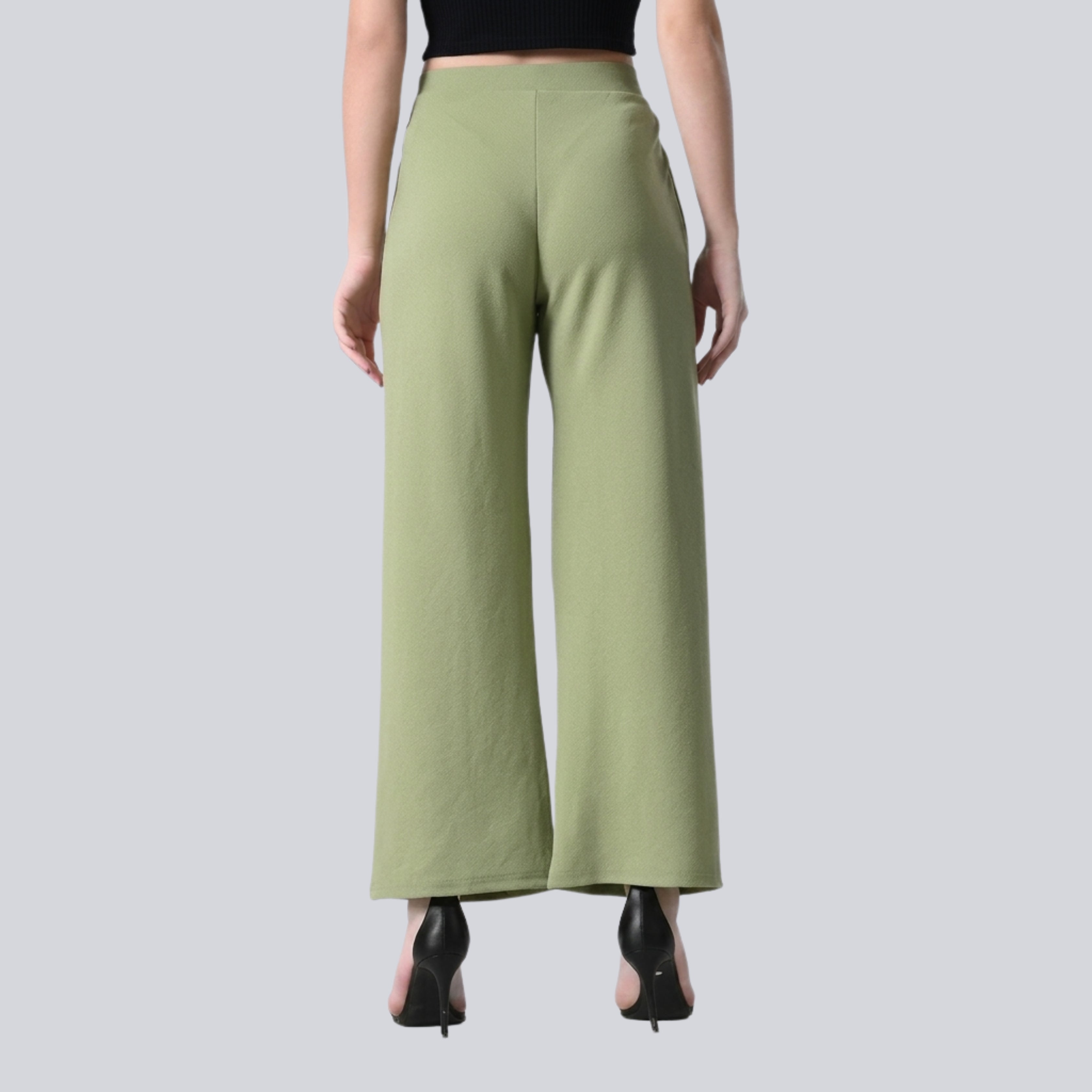 Women's Korean Wide Leg Pants | High Waist Green Casual & Office Trousers