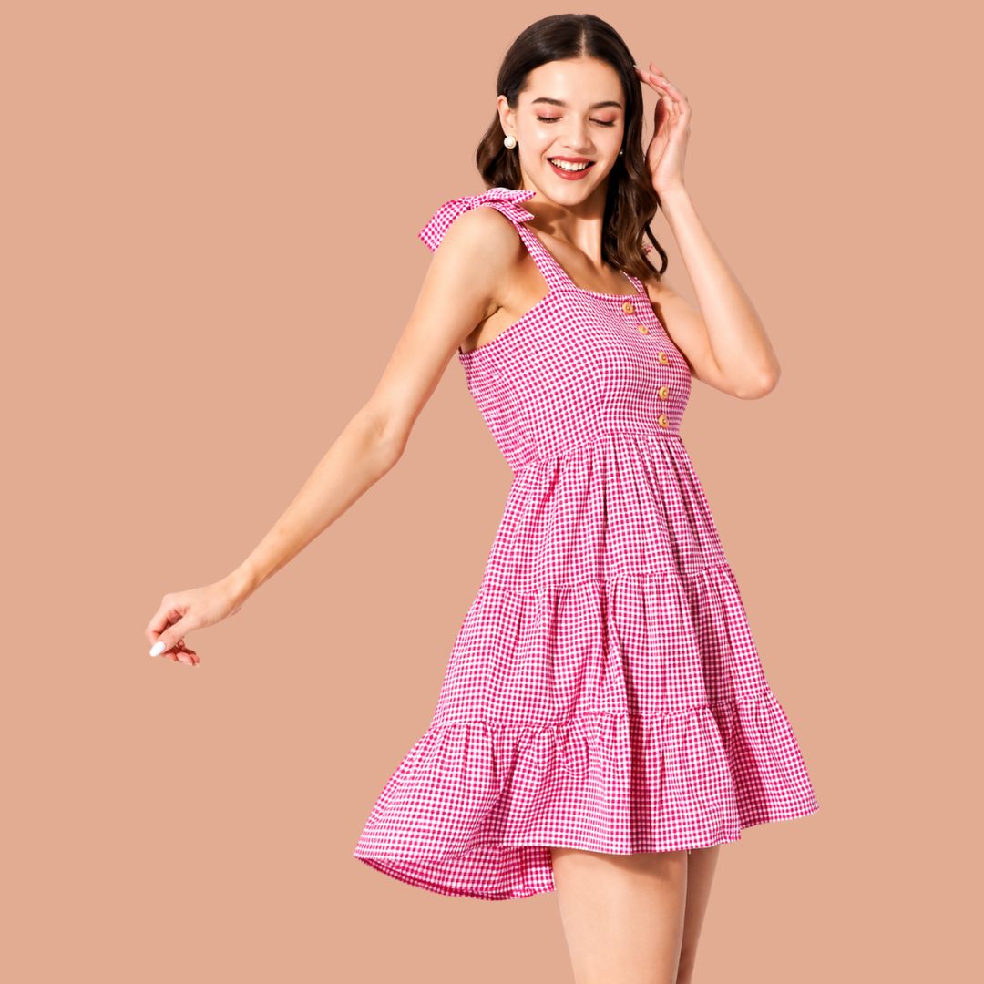 Pink Check Mini Dress