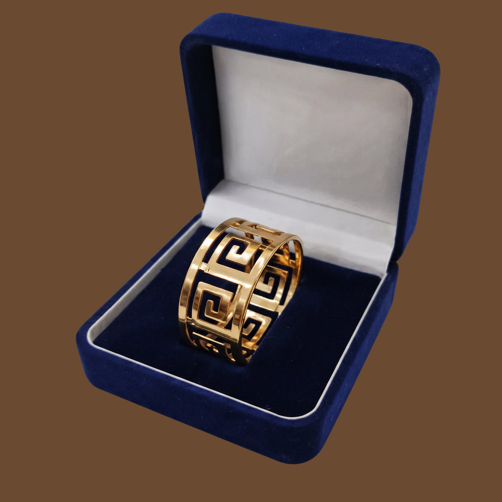 Luxury Gold Greek Key Bracelet for Women | Anti-Tarnish Designer Bangle