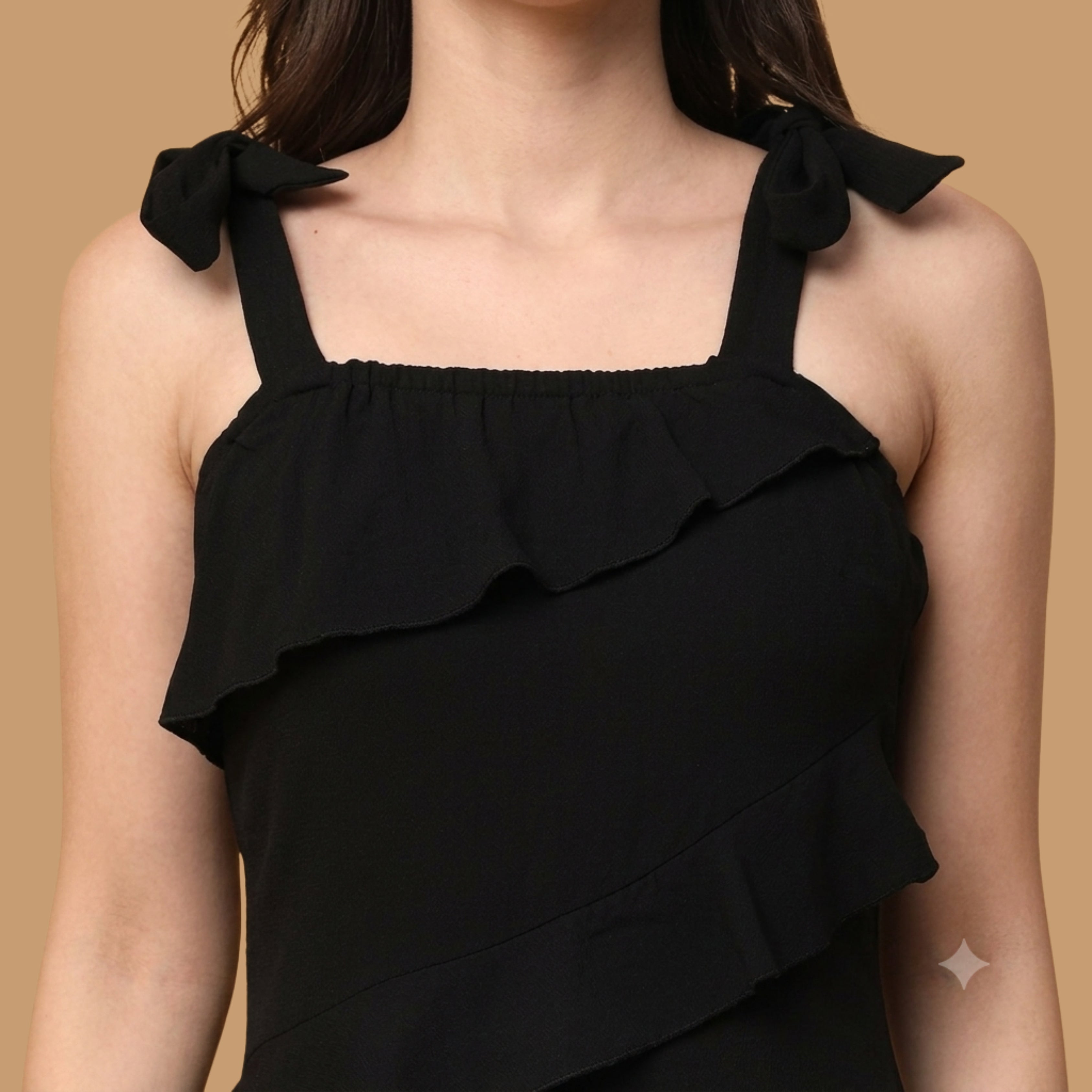 Women’s Black Ruffle Asymmetrical Maxi Dress | Elegant Evening Dress
