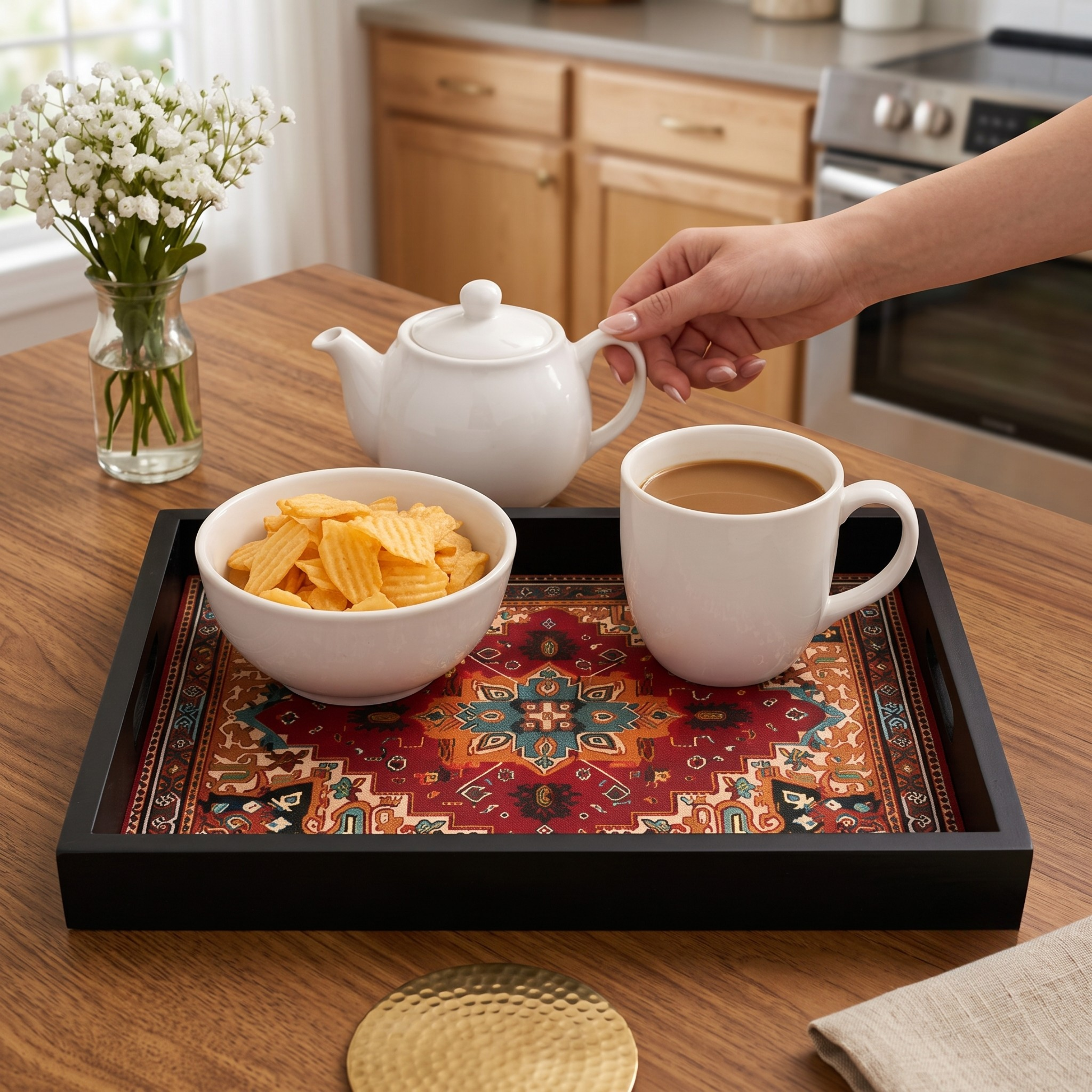 Black Wooden Serving Tray - 13x9 Inch | Lightweight