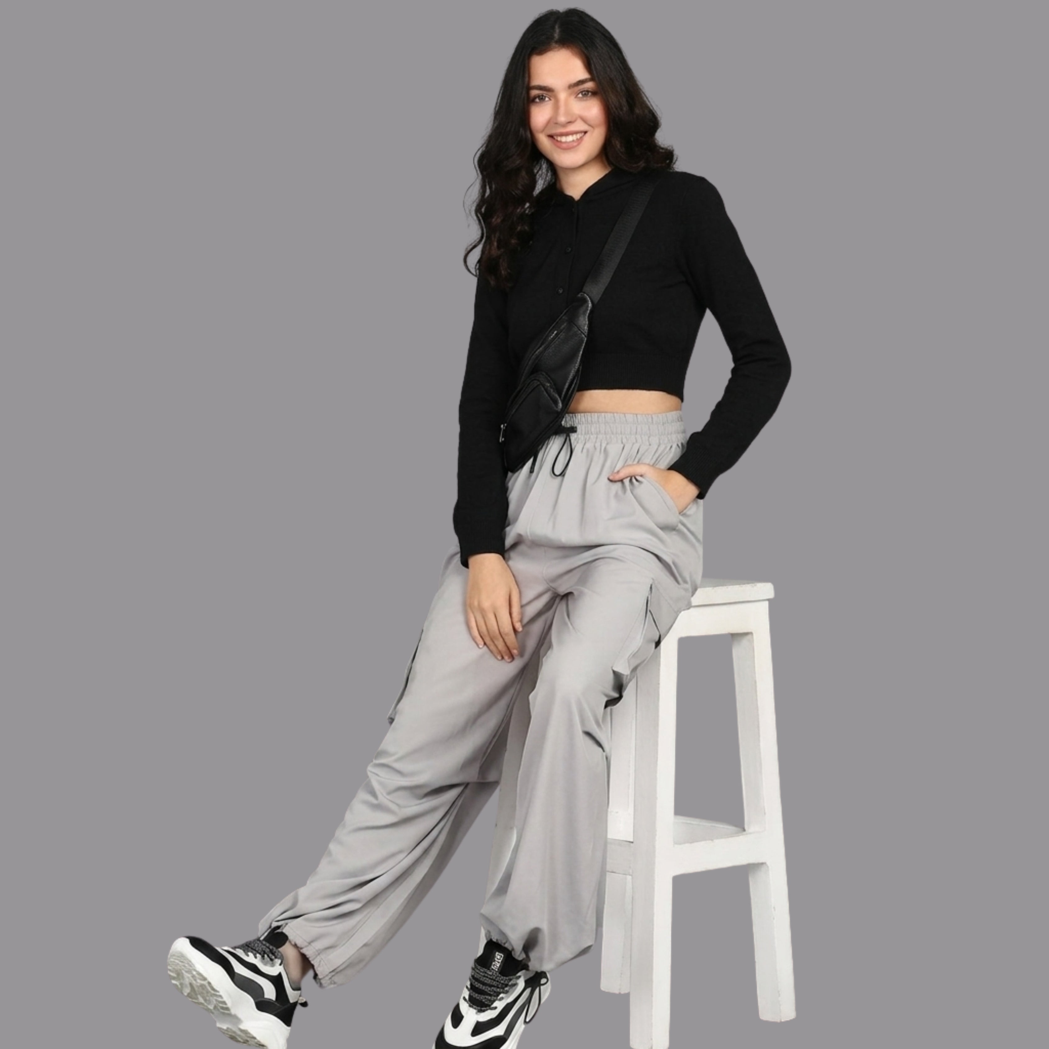 Women's KOREAN Cargo Jogger Pants combo - High Waist Drawstring Utility Trousers with Pockets