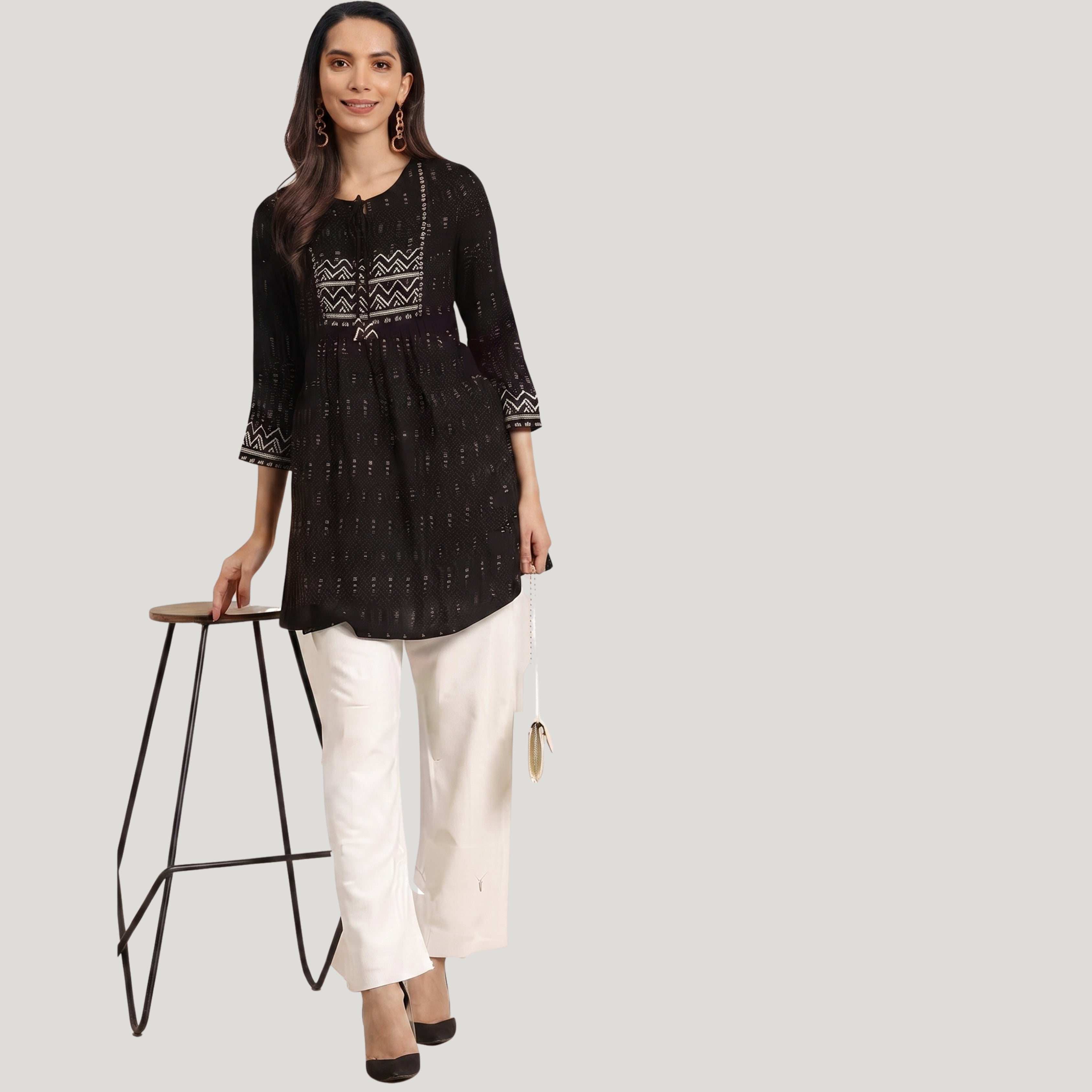 Women's Black Printed Short Kurti |  Casual, Office & Daily Wear