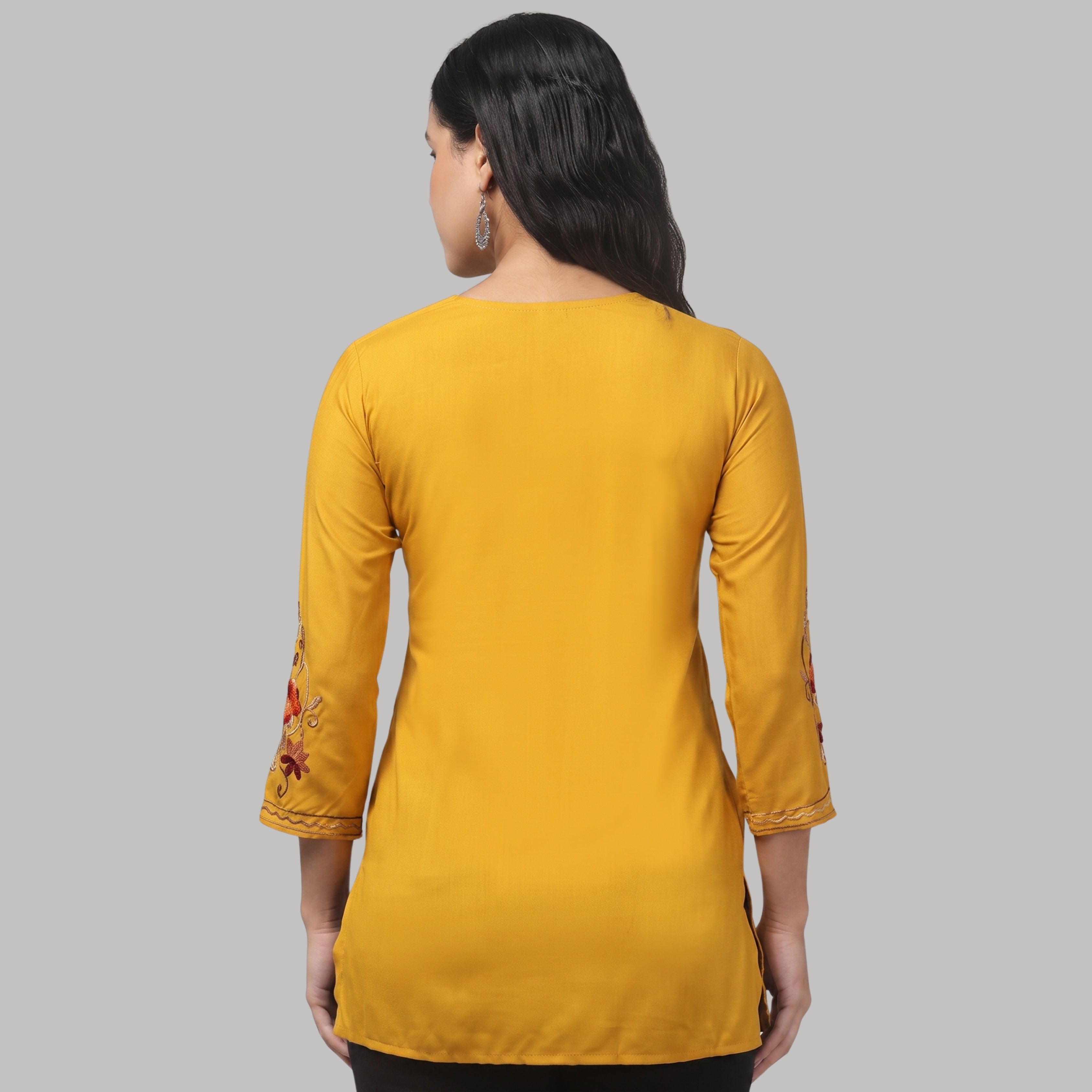 Women's Yellow Floral Embroidered Short Kurti  | Casual, Office & Festive Wear