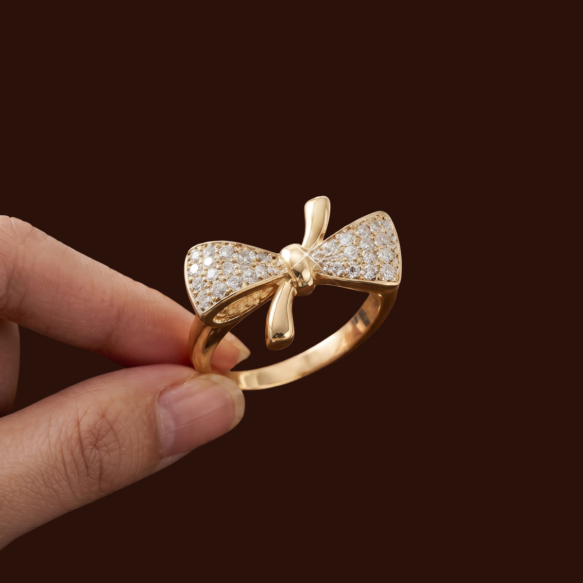 Gold Bow Ring for Women | Sparkling Crystal Bow Statement Ring | Anti-Tarnish and Adjustable