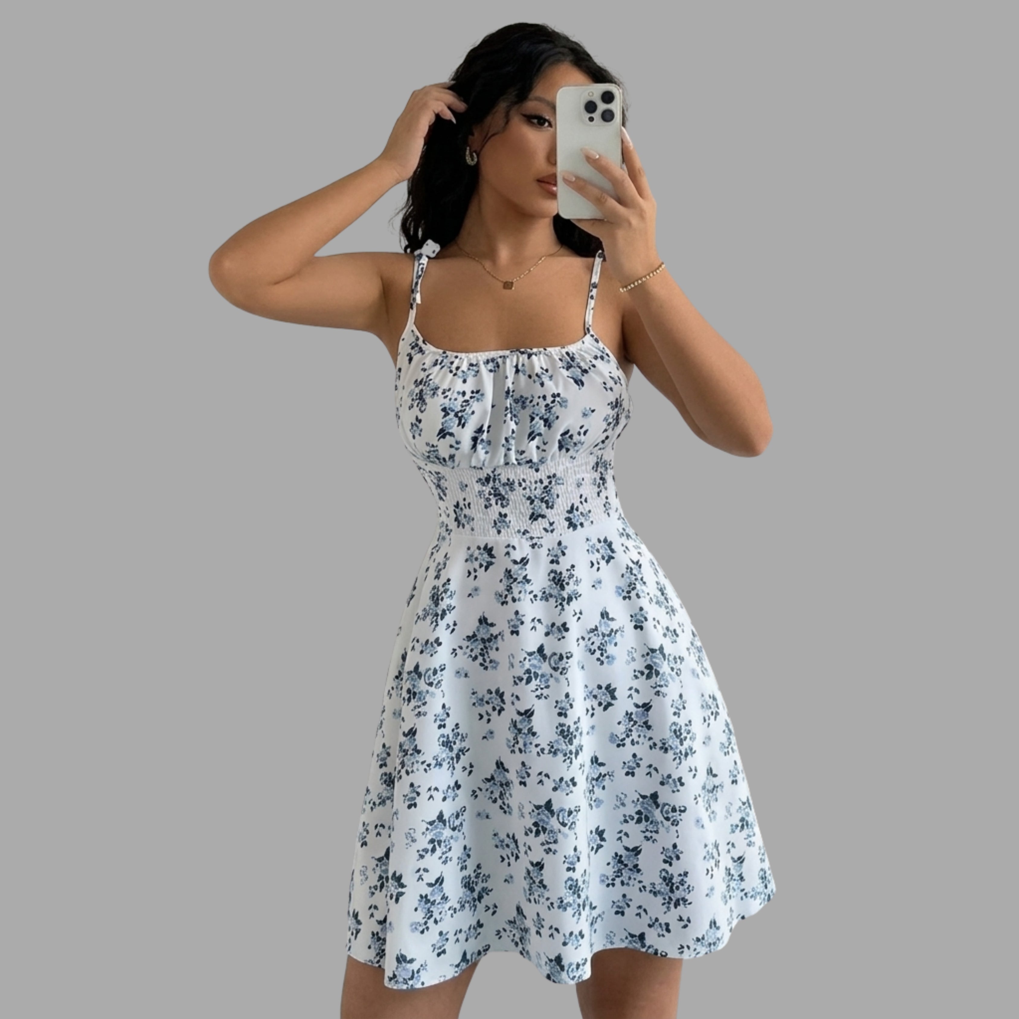 White Floral Tie-Shoulder Mini Dress for Women