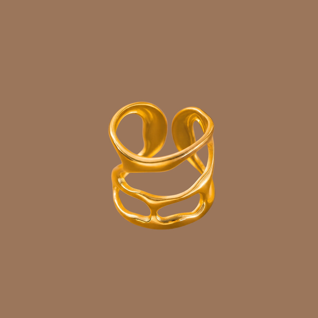 Adjustable Gold-Tone Abstract Statement Ring for Women | Anti-Tarnish Fashion Ring | BS
