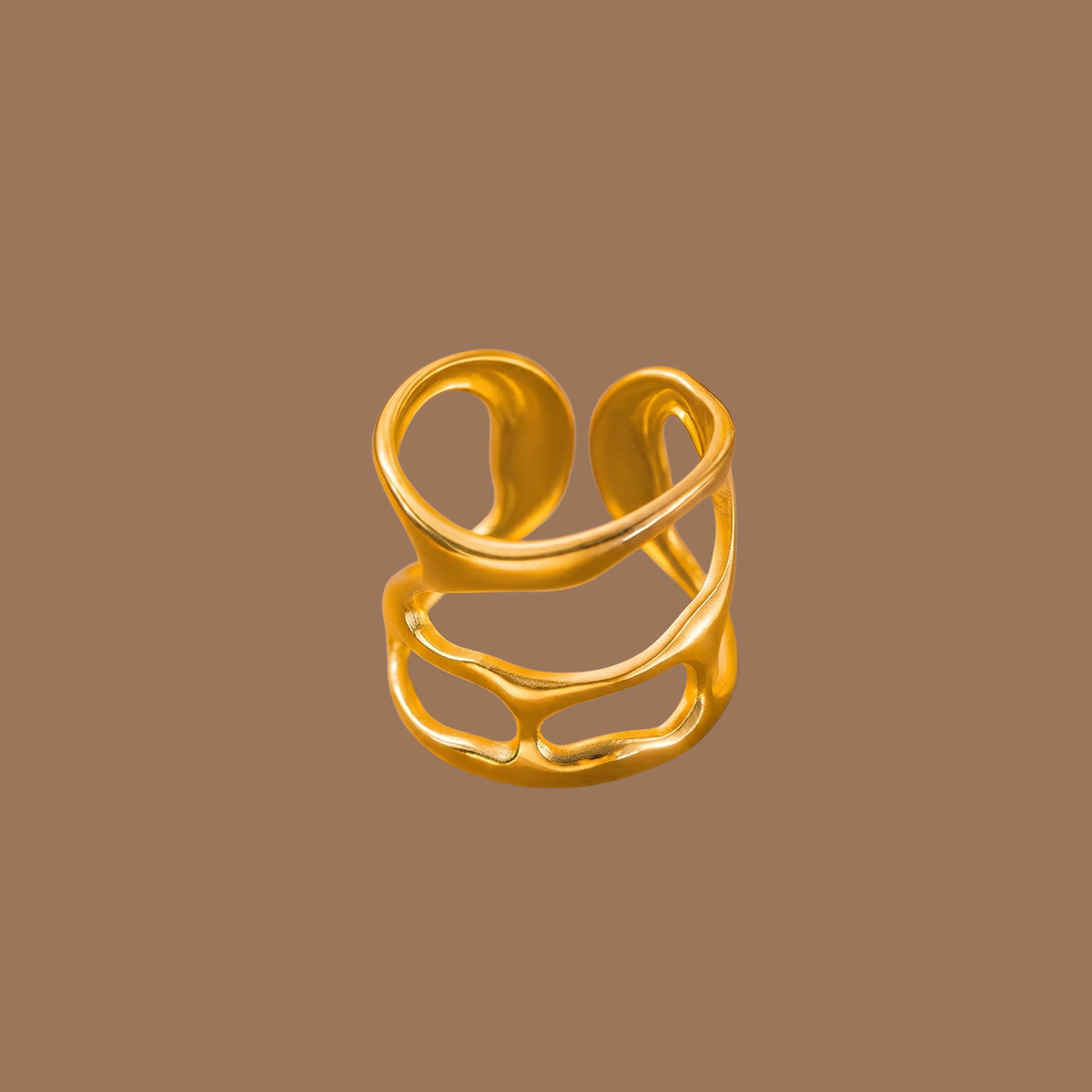 Adjustable Gold-Tone Abstract Statement Ring for Women | Anti-Tarnish Fashion Ring | BS