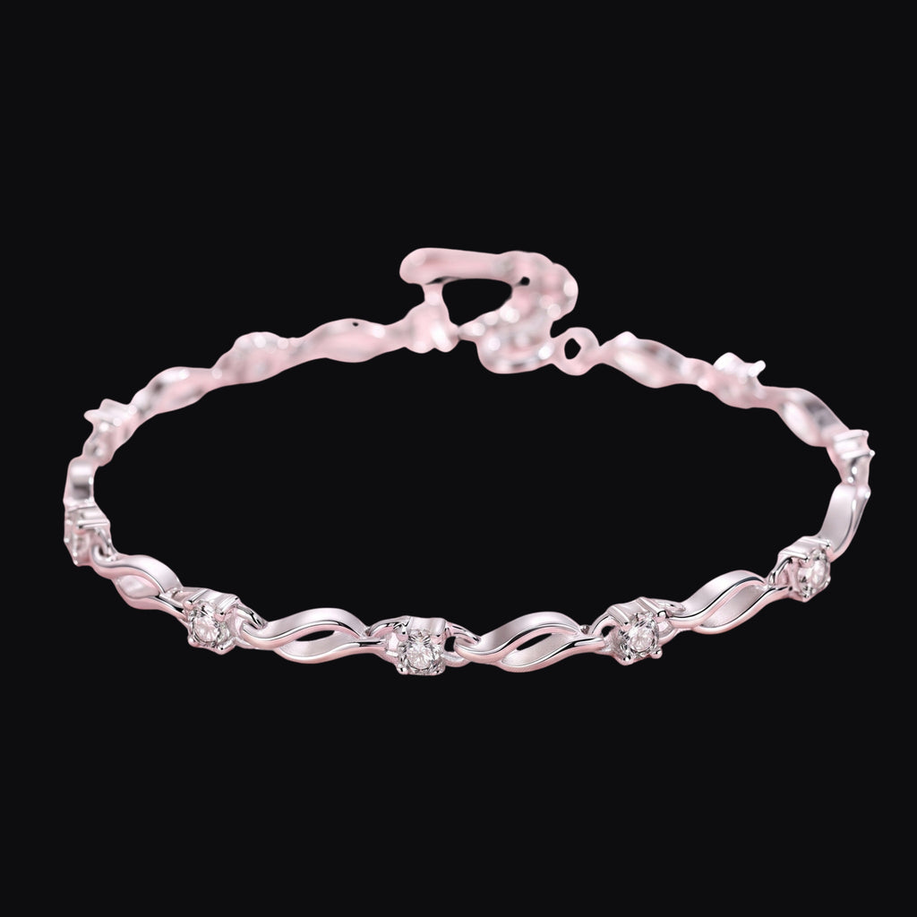 Silver Twisted Crystal Bracelet for Women | Adjustable Anti-Tarnish Bracelet