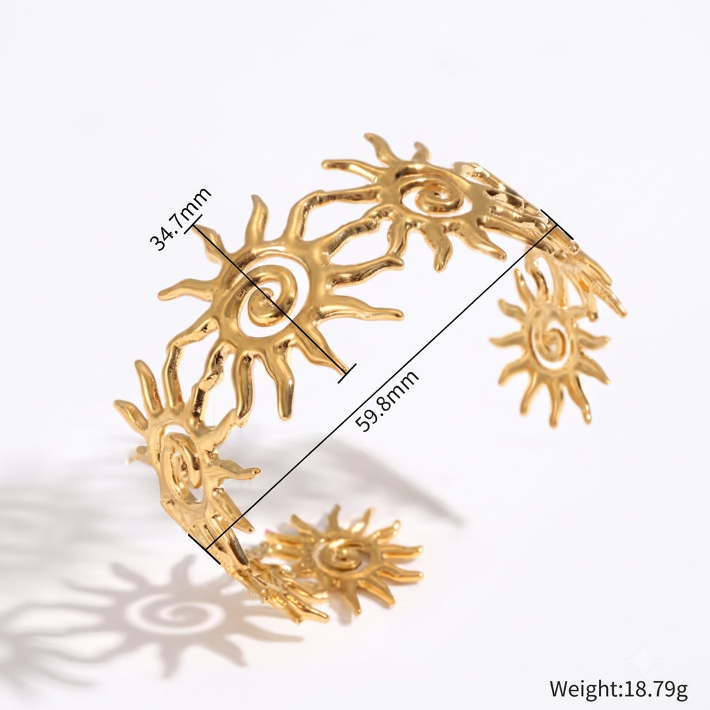 Celestial Sun Gold Adjustable Bracelet for Women | Anti-Tarnish Statement Cuff Bracelet