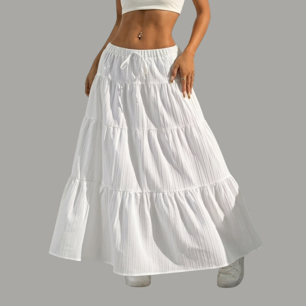 Korean Style Casual White Maxi Skirt | Summer Long Skirt