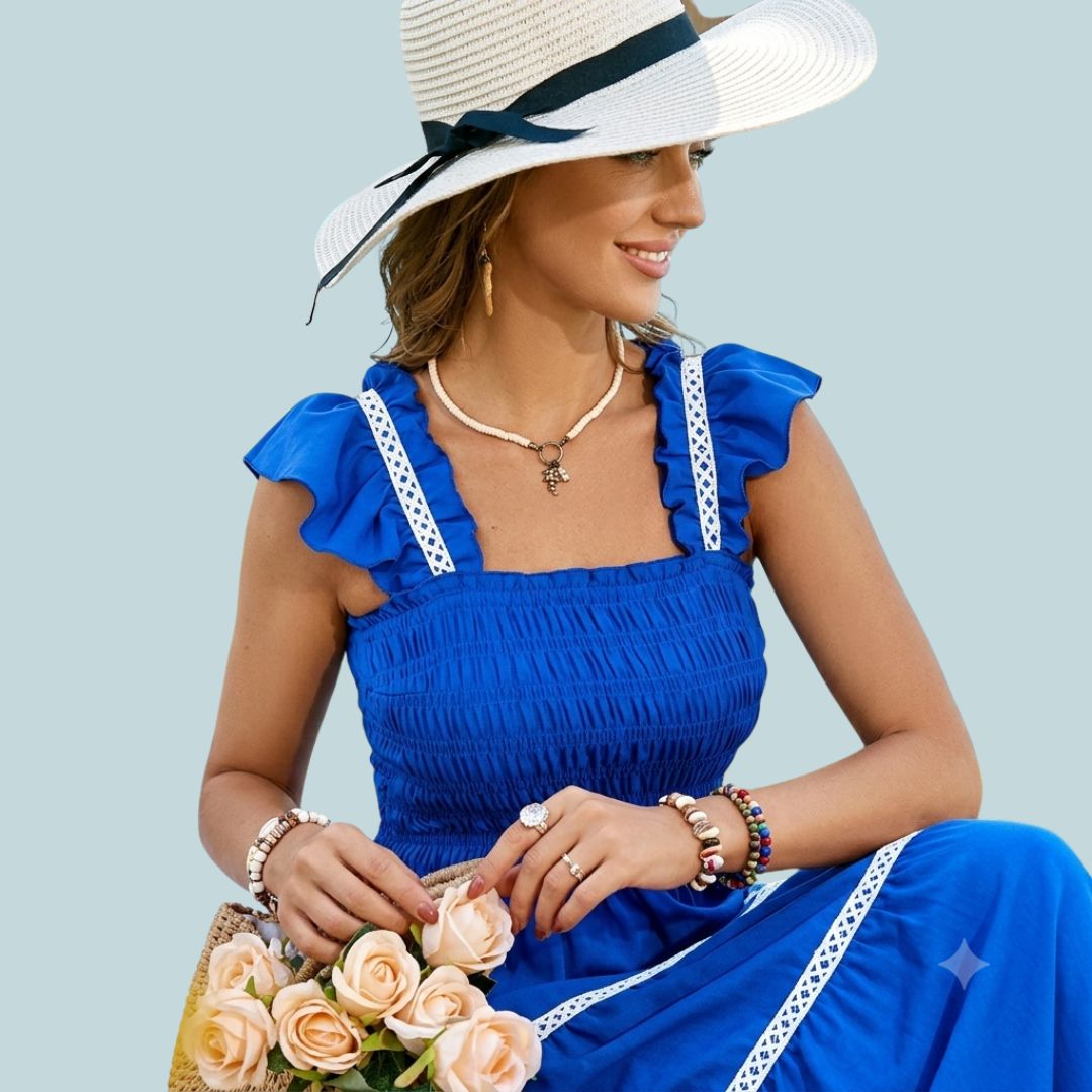 Boho Blue Ruffle Strap Midi Dress | Summer Holiday Outfit