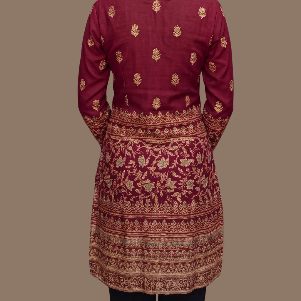 Women's Maroon Printed Short Kurti  | Full Sleeve Casual Kurti for Women