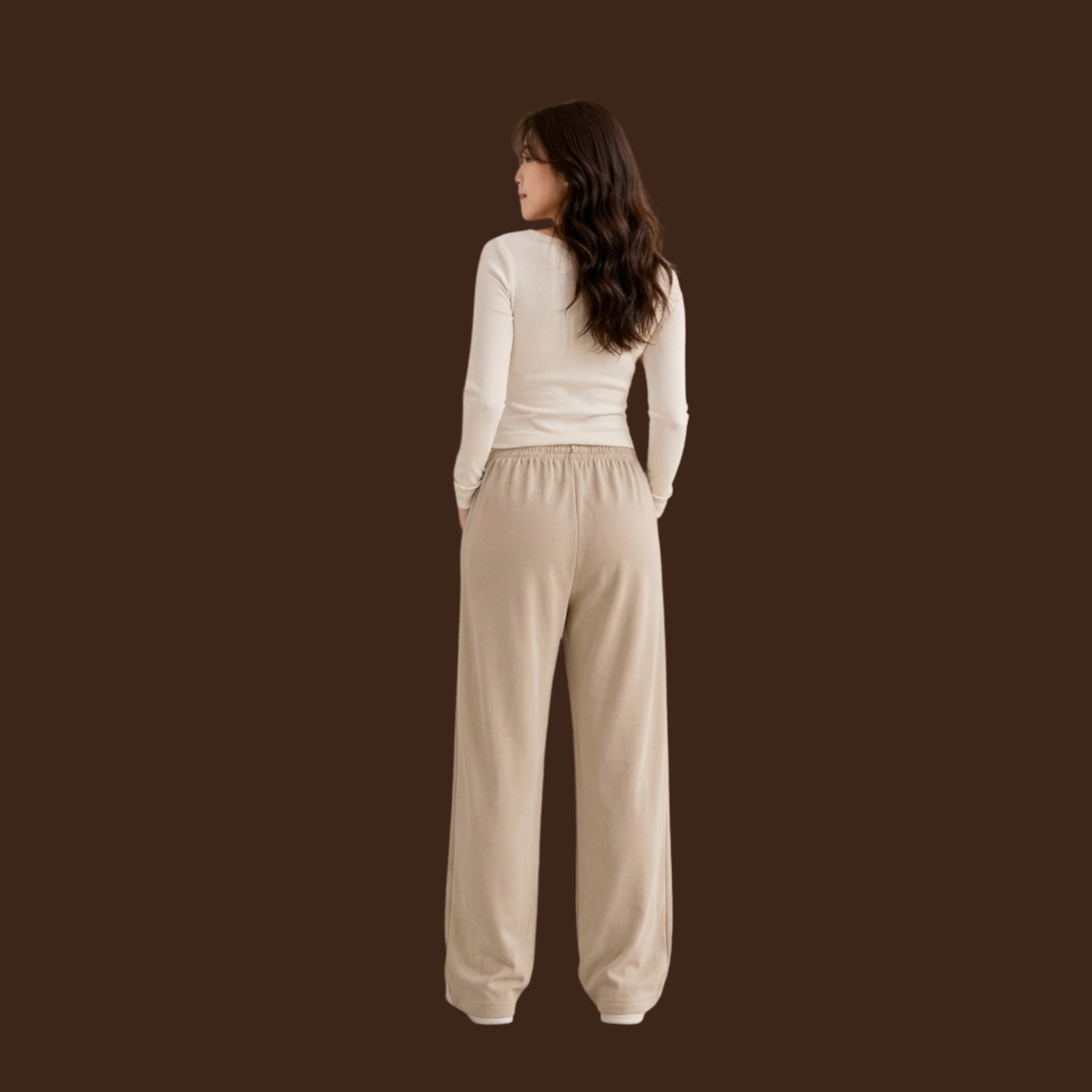 Women's KOREAN Beige Wide Leg Sweatpants – High Waist Drawstring Casual Lounge Pants